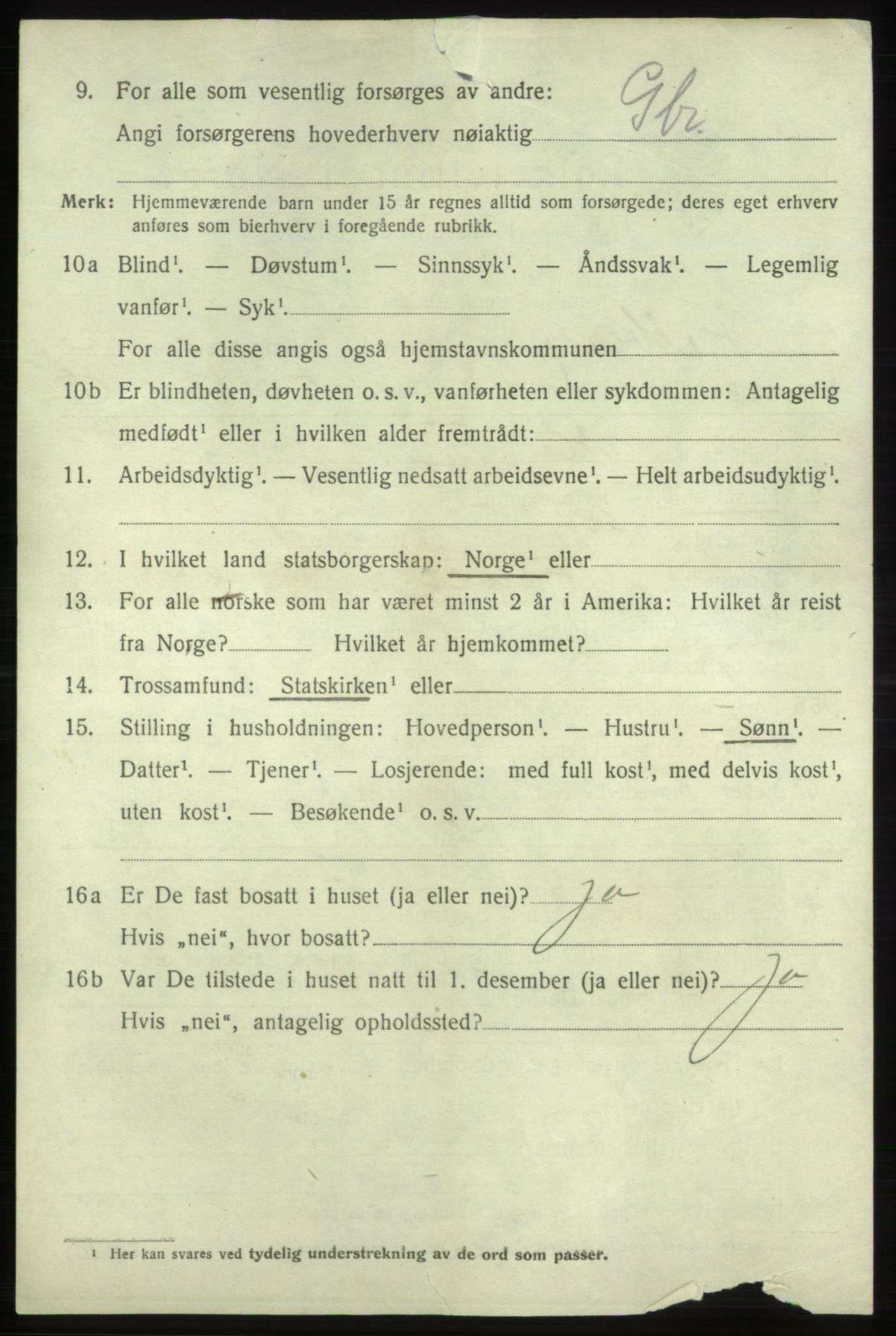 SAB, 1920 census for Fjelberg, 1920, p. 1122