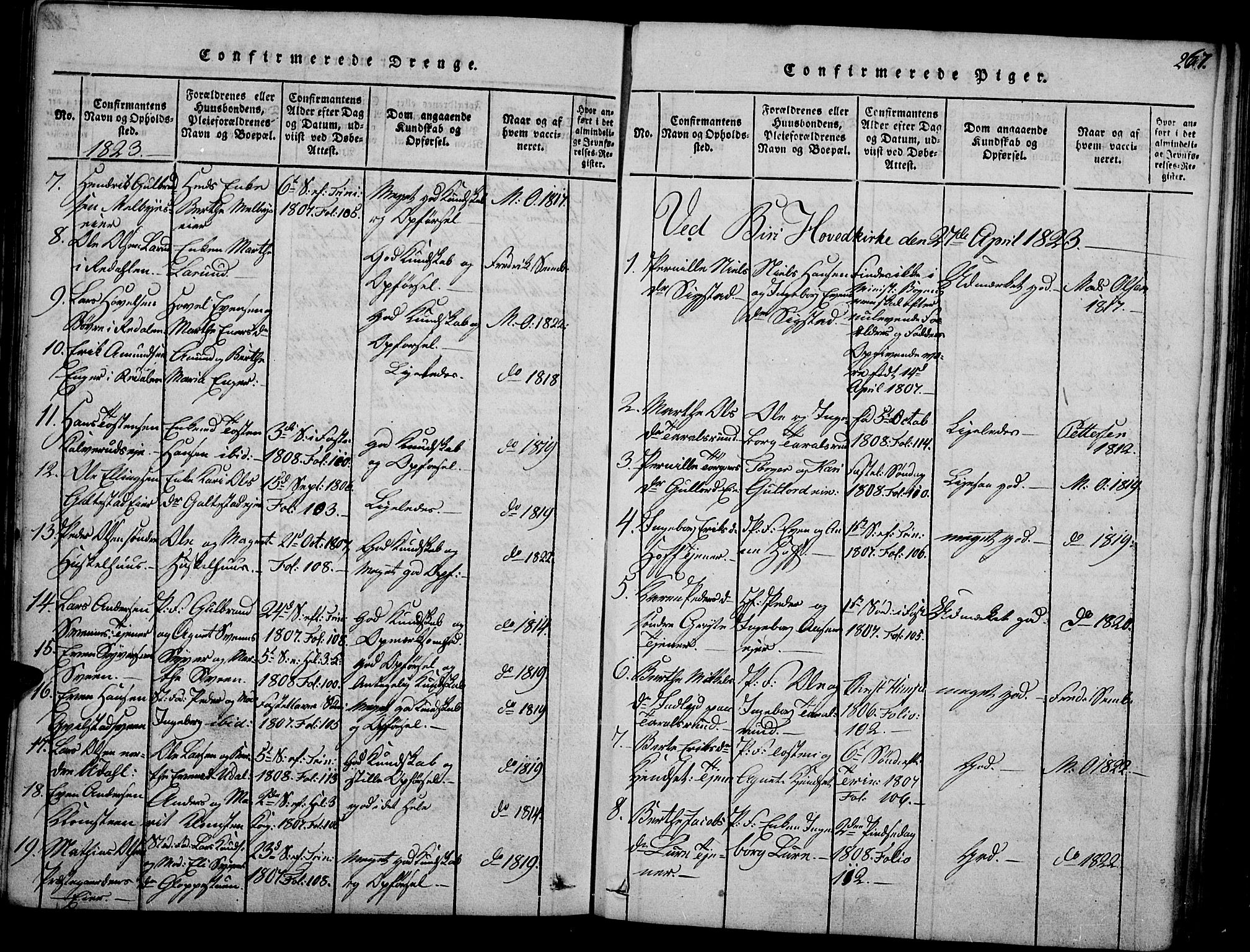 Biri prestekontor, SAH/PREST-096/H/Ha/Haa/L0003: Parish register (official) no. 3, 1814-1828, p. 267