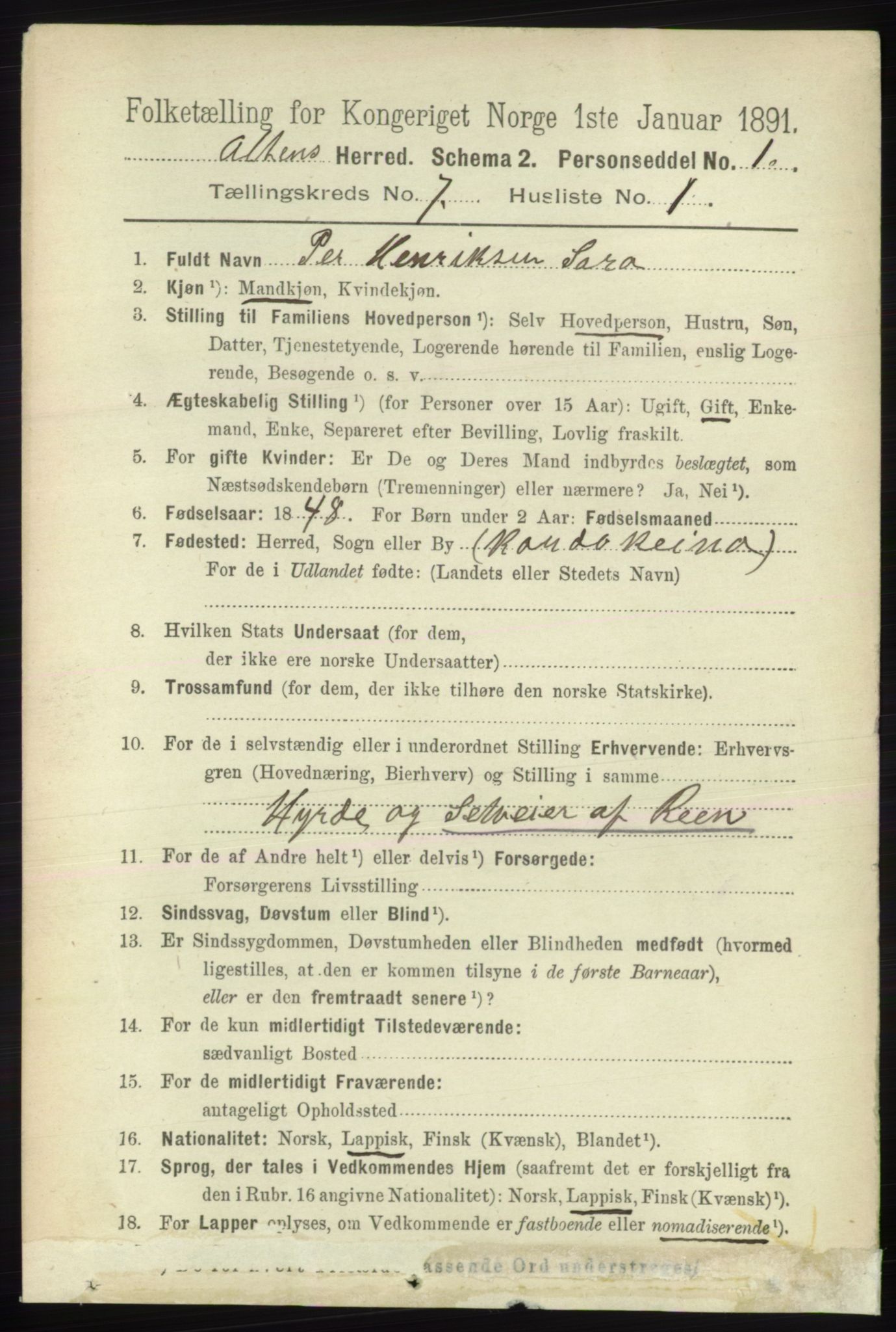 RA, 1891 census for 2012 Alta, 1891, p. 2105