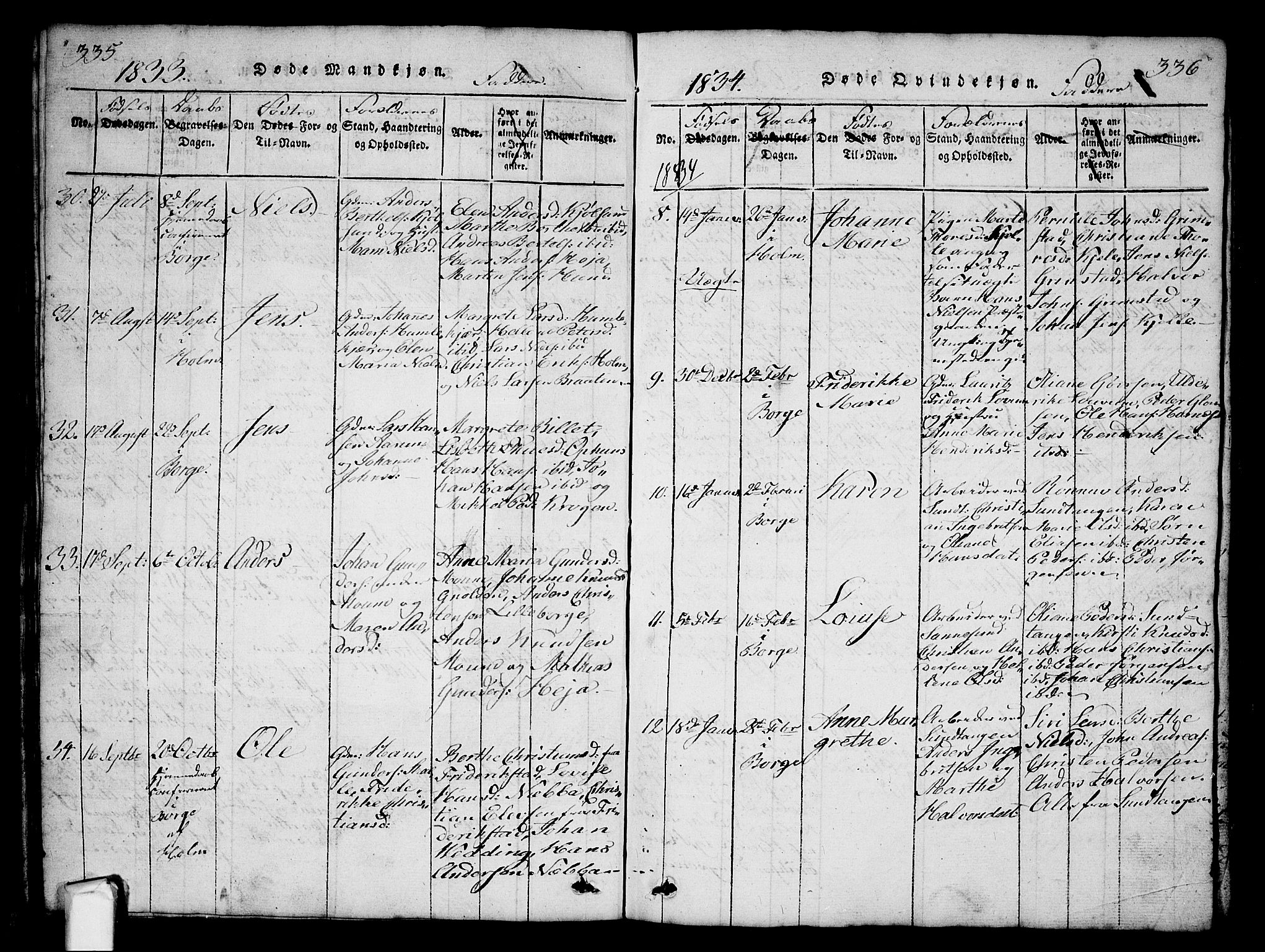 Borge prestekontor Kirkebøker, AV/SAO-A-10903/G/Ga/L0001: Parish register (copy) no.  I 1, 1815-1835, p. 335-336