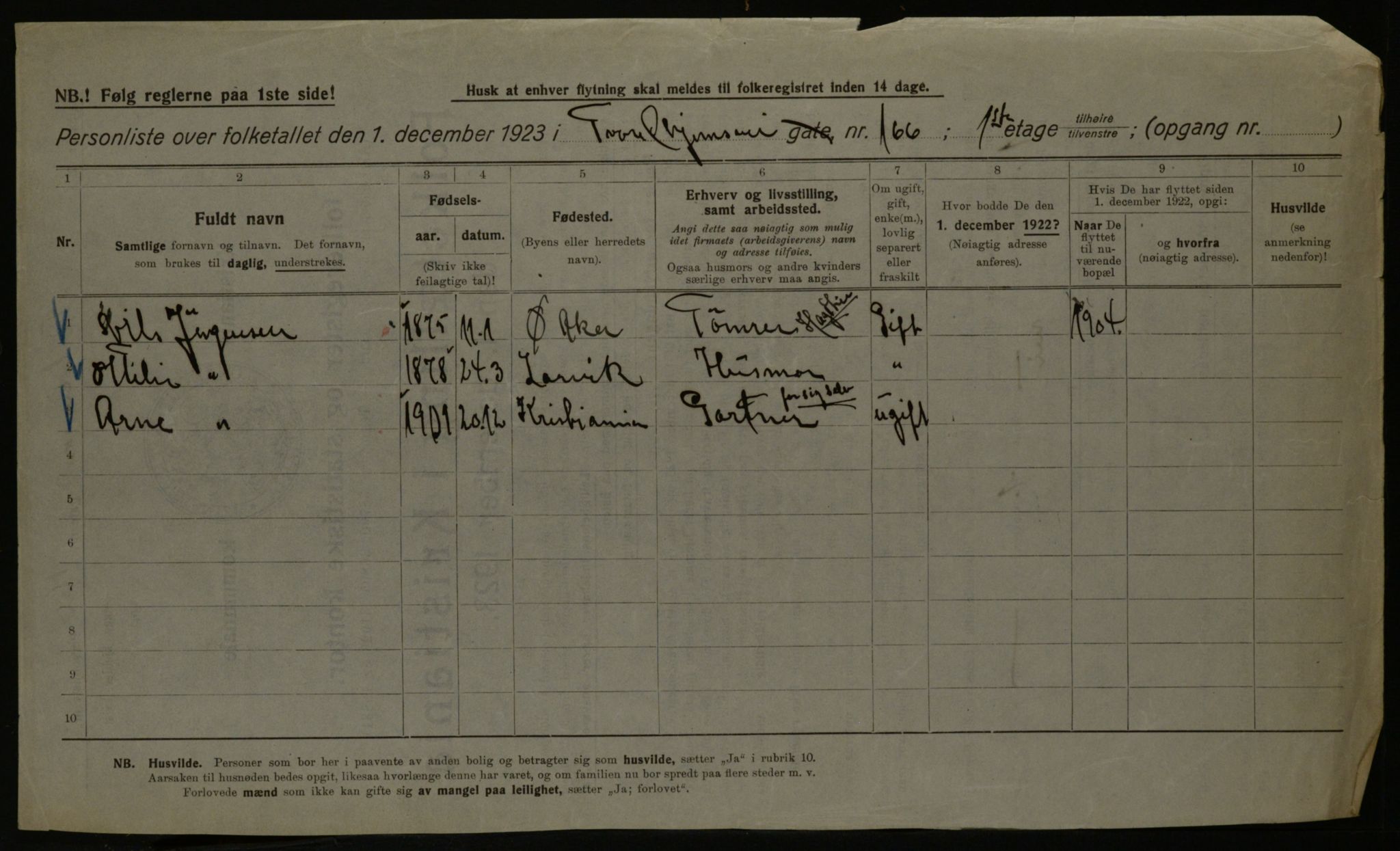 OBA, Municipal Census 1923 for Kristiania, 1923, p. 129123