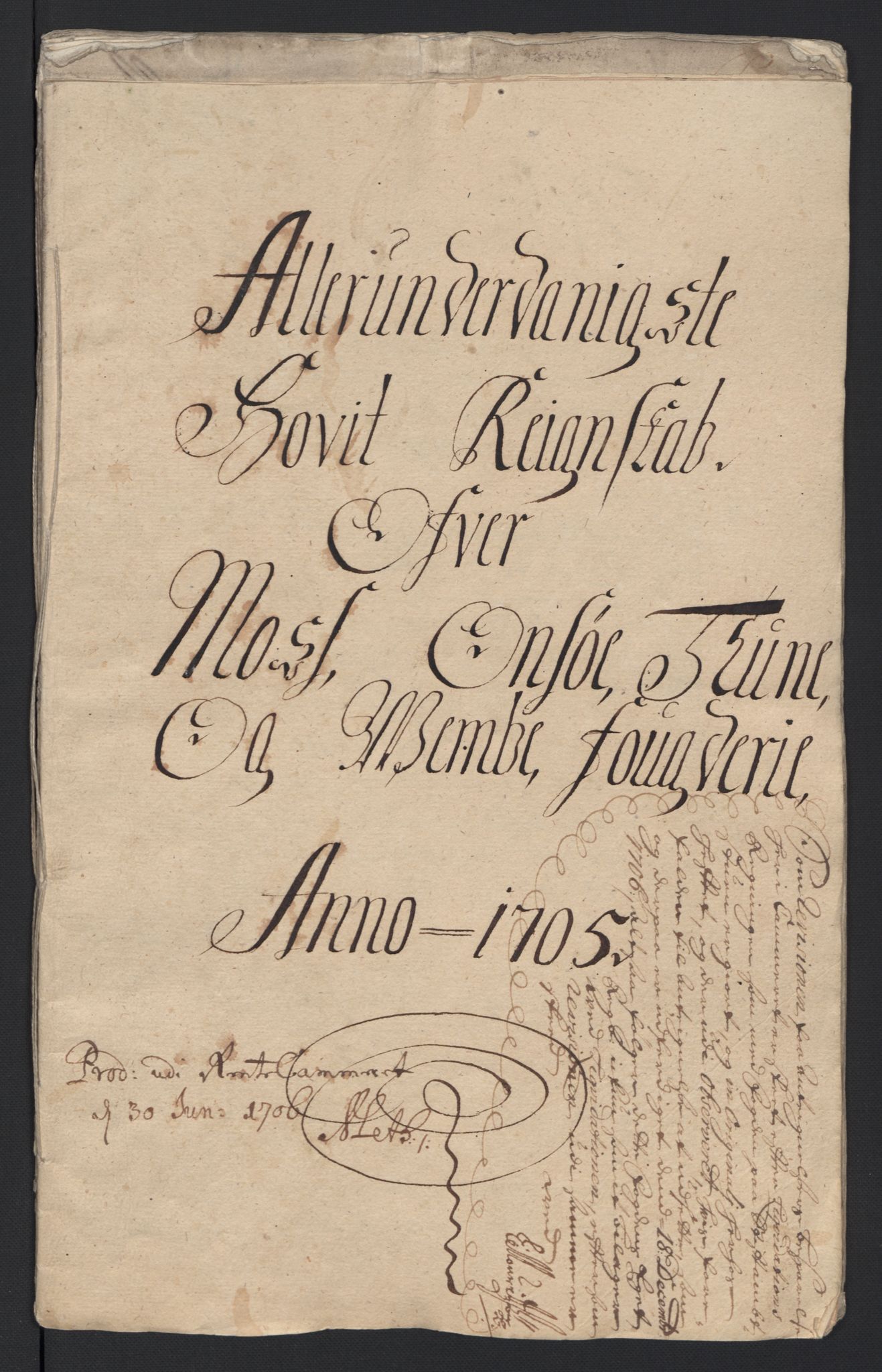 Rentekammeret inntil 1814, Reviderte regnskaper, Fogderegnskap, RA/EA-4092/R04/L0133: Fogderegnskap Moss, Onsøy, Tune, Veme og Åbygge, 1705-1706, p. 3