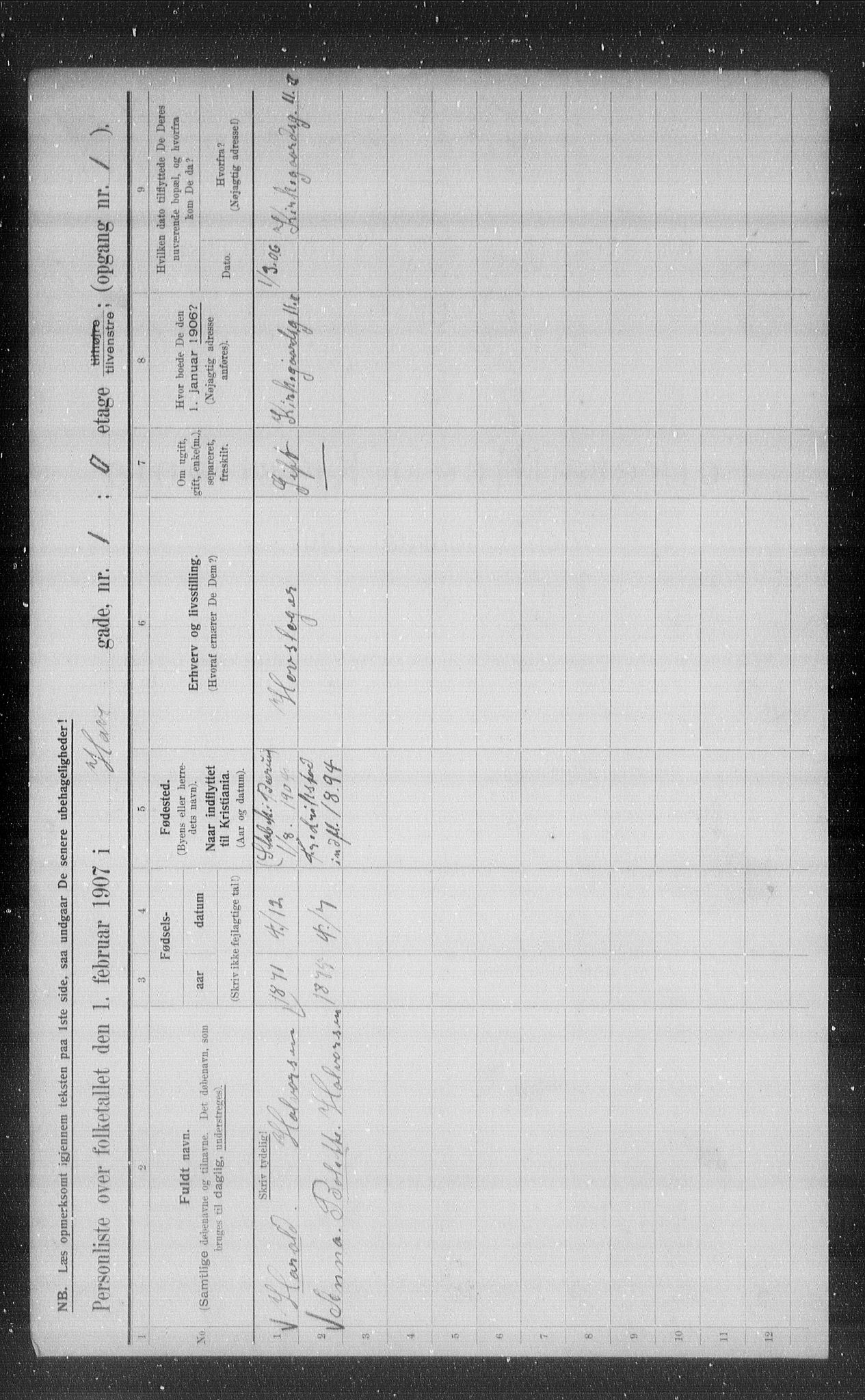 OBA, Municipal Census 1907 for Kristiania, 1907, p. 17089