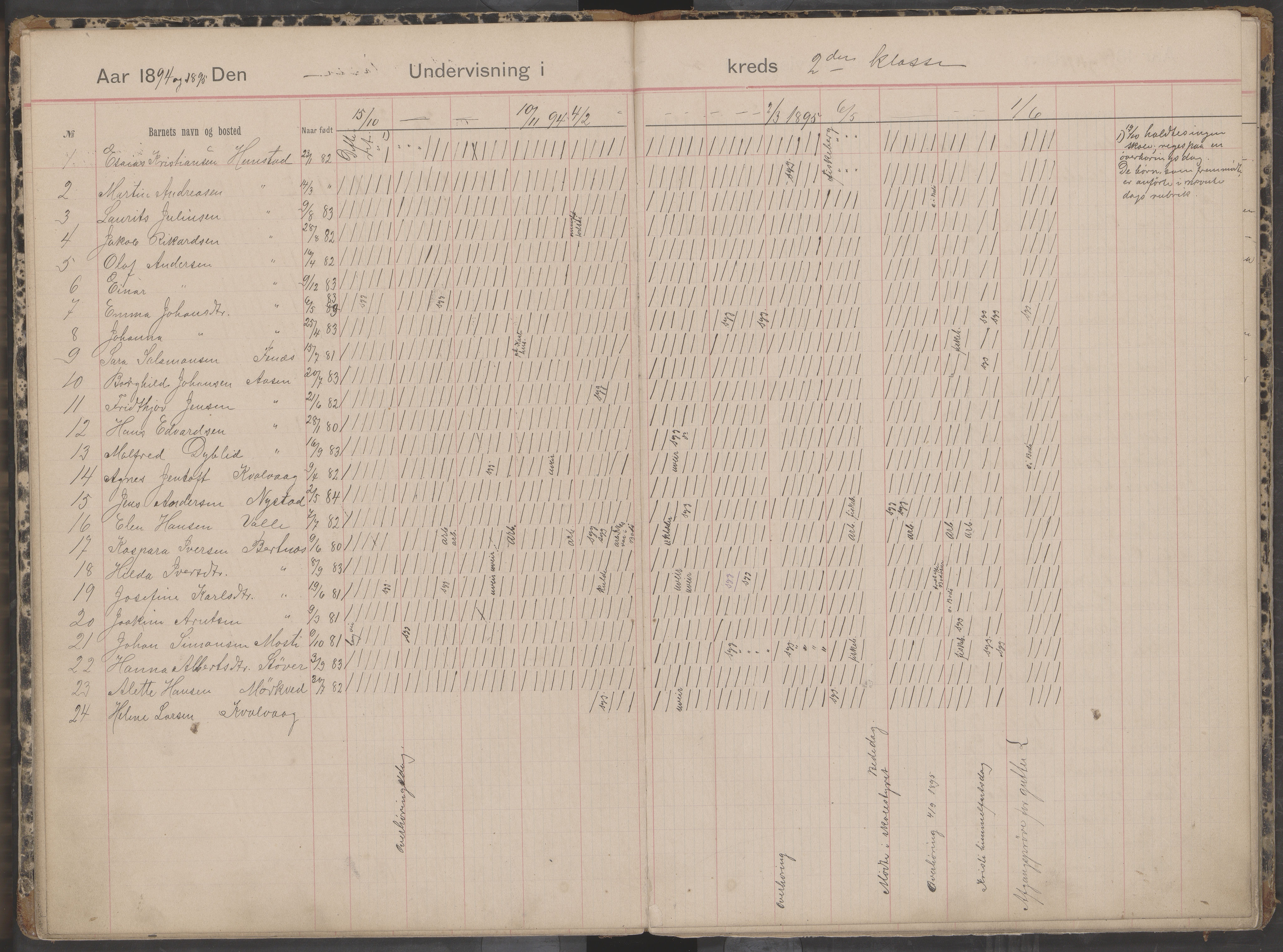 Bodin kommune. Støver skolekrets, AIN/K-18431.510.07/F/Fa/L0001: Dagbok for skolehold og skolesøkning, 1892-1905