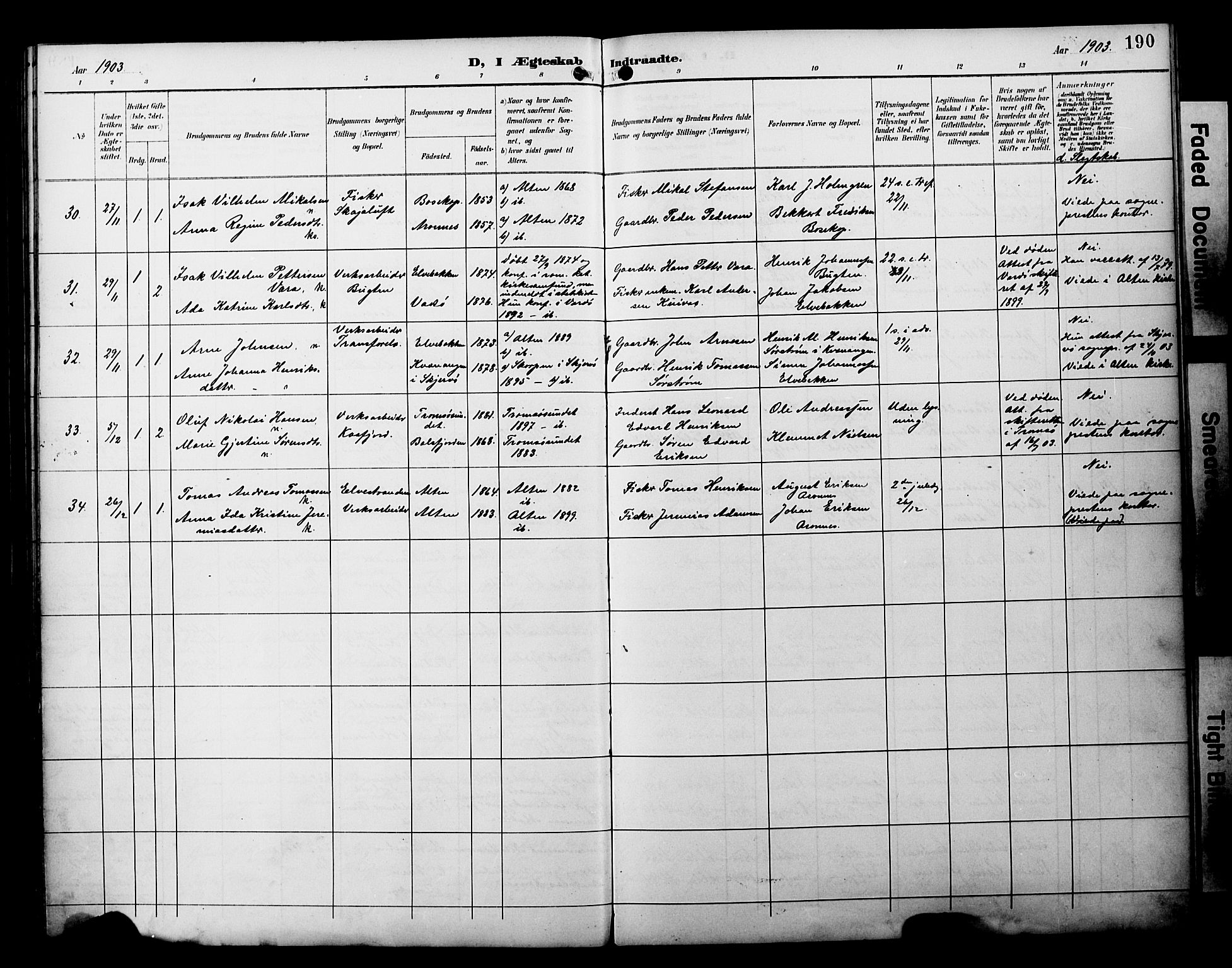 Alta sokneprestkontor, SATØ/S-1338/H/Ha/L0003.kirke: Parish register (official) no. 3, 1892-1904, p. 190