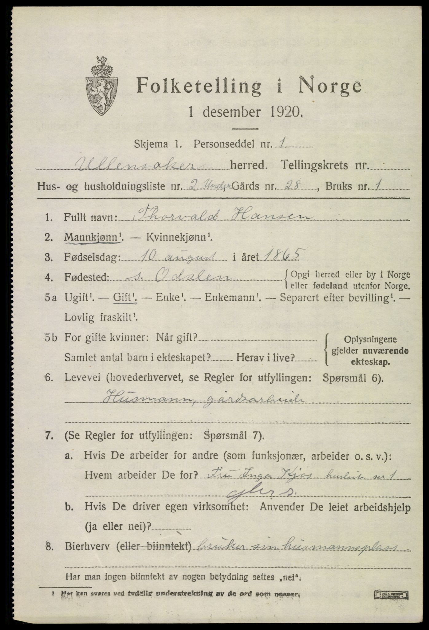 SAO, 1920 census for Ullensaker, 1920, p. 4679