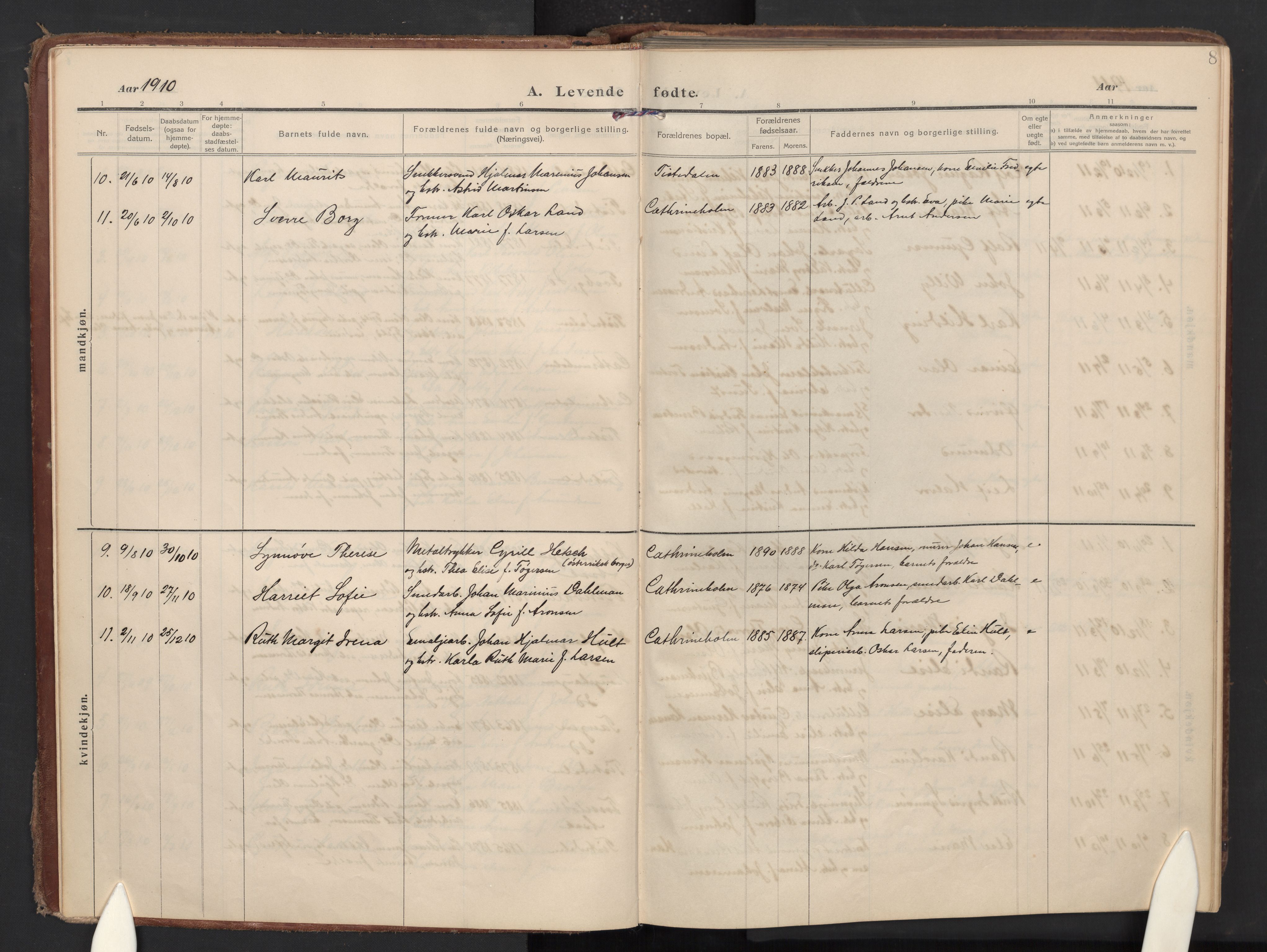 Halden prestekontor Kirkebøker, SAO/A-10909/F/Fc/L0002: Parish register (official) no. III 2, 1909-1945, p. 8