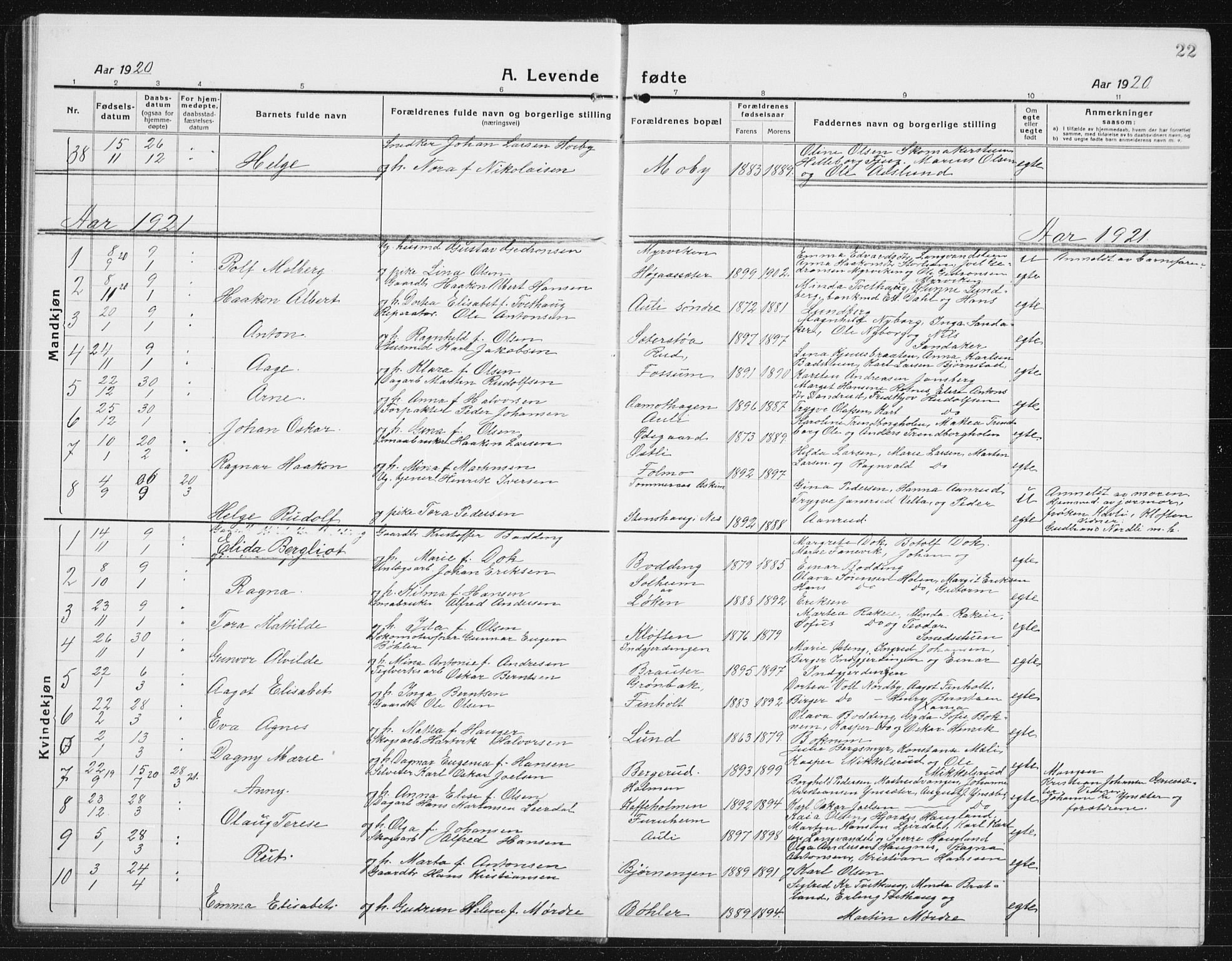 Nes prestekontor Kirkebøker, SAO/A-10410/G/Gc/L0002: Parish register (copy) no. III 2, 1915-1943, p. 22