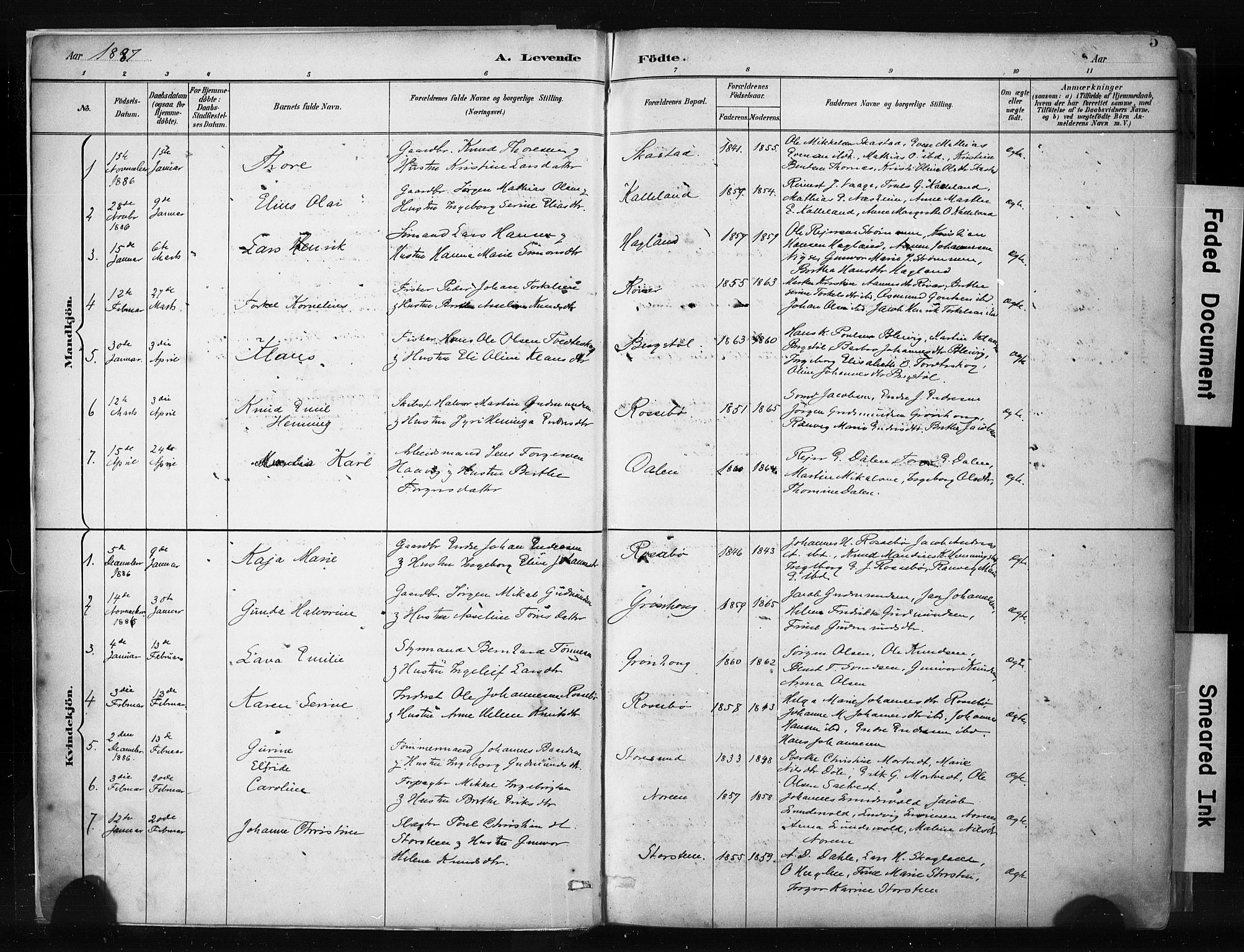 Haugesund sokneprestkontor, AV/SAST-A -101863/H/Ha/Haa/L0004: Parish register (official) no. A 4, 1886-1908, p. 5