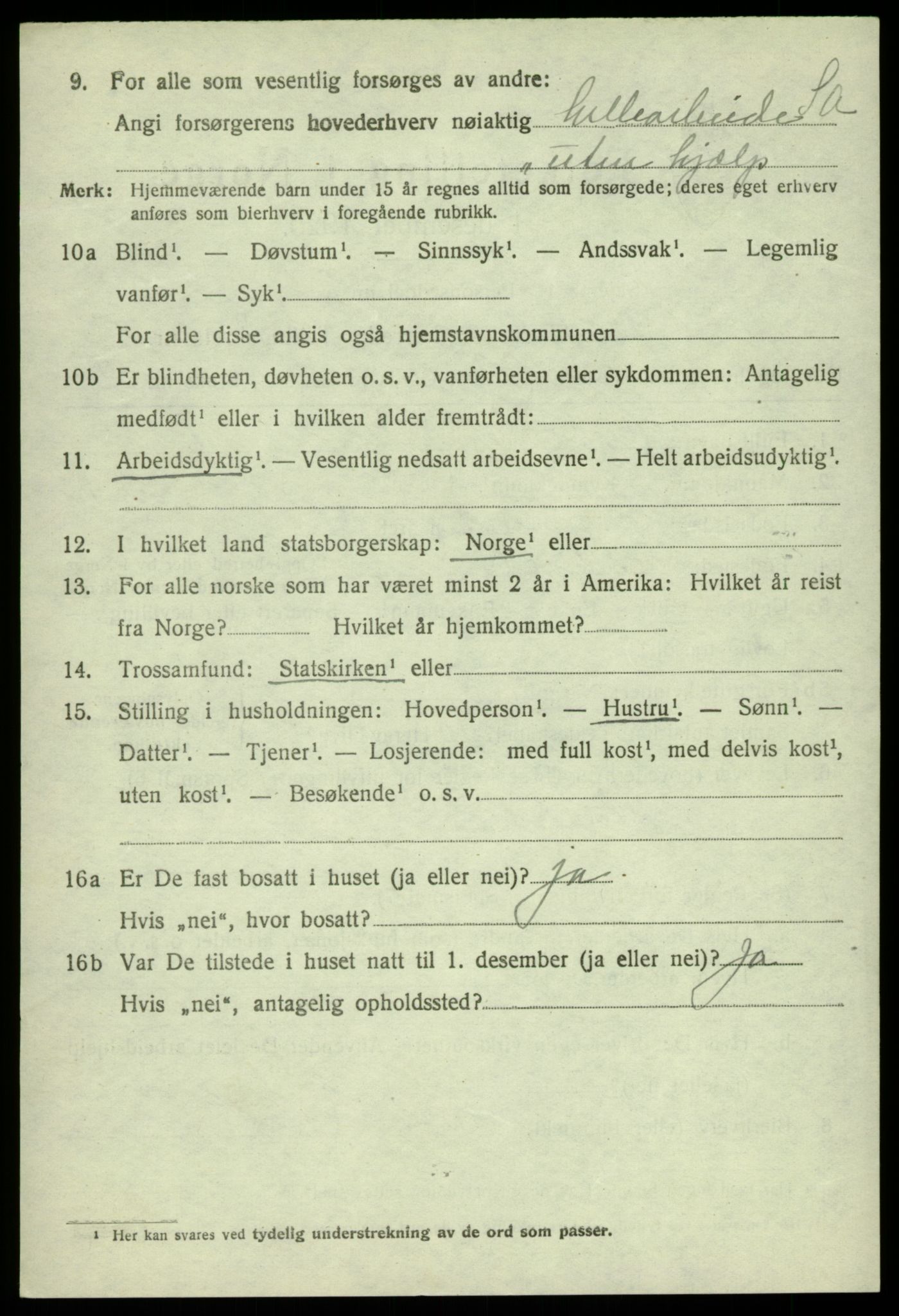 SAB, 1920 census for Jondal, 1920, p. 2067