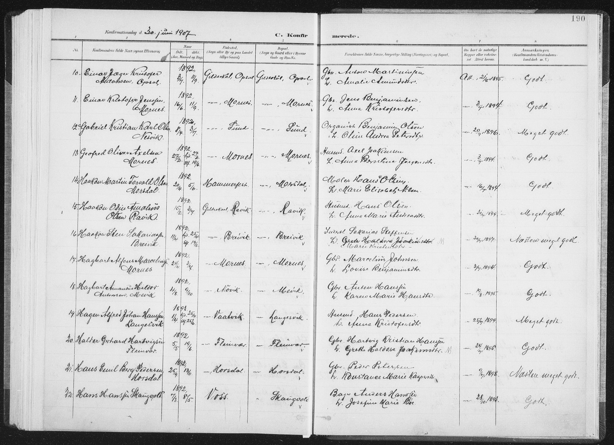 Ministerialprotokoller, klokkerbøker og fødselsregistre - Nordland, AV/SAT-A-1459/805/L0102: Parish register (official) no. 805A08I, 1900-1909, p. 190