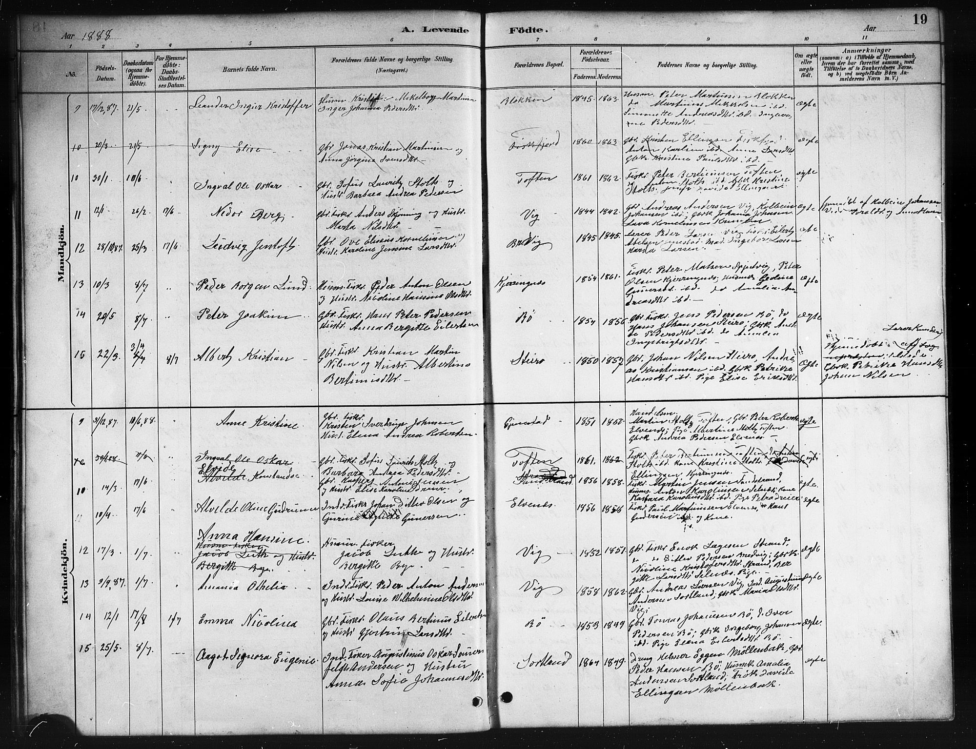 Ministerialprotokoller, klokkerbøker og fødselsregistre - Nordland, AV/SAT-A-1459/895/L1382: Parish register (copy) no. 895C04, 1885-1896, p. 19