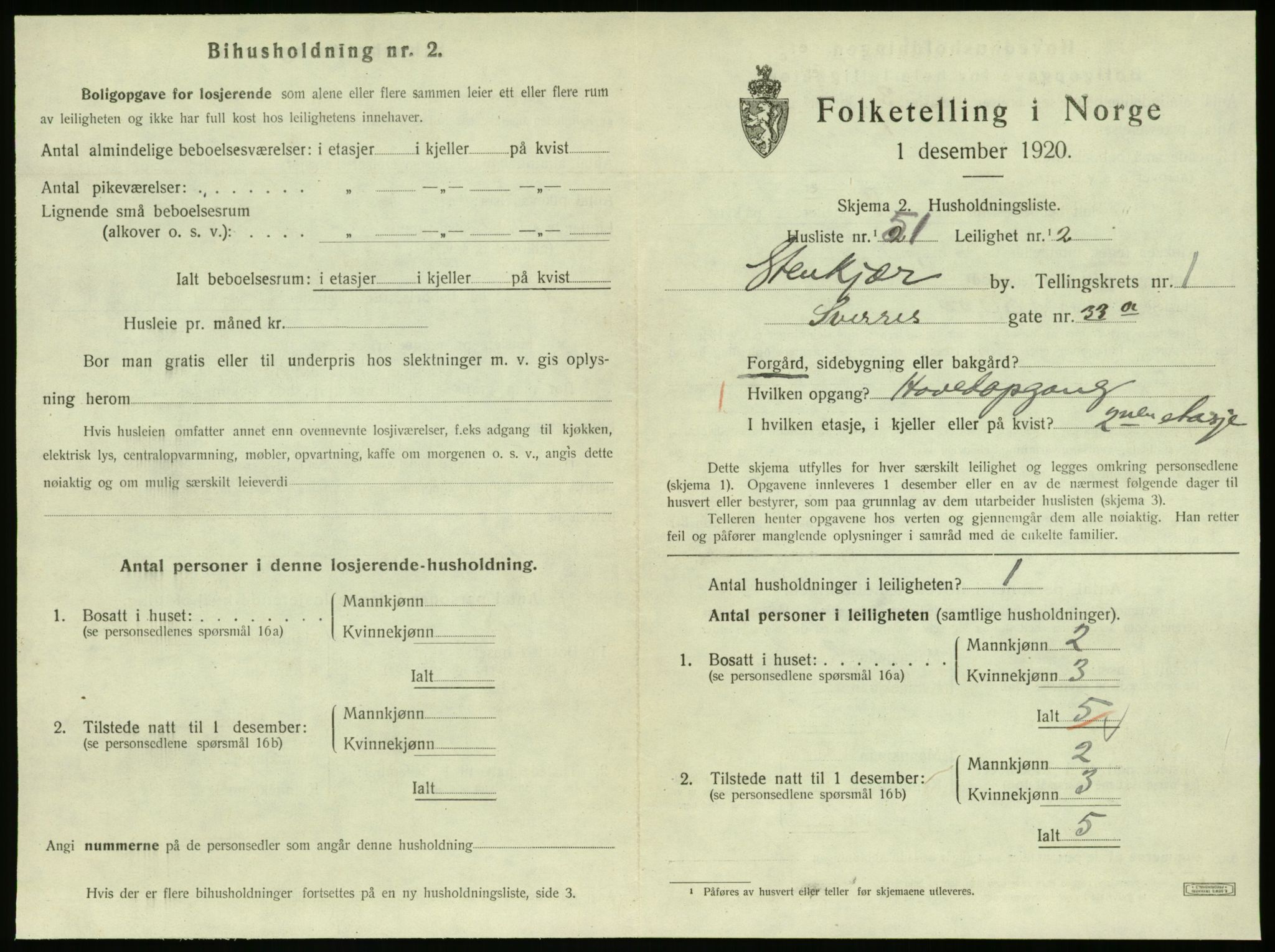 SAT, 1920 census for Steinkjer, 1920, p. 1248