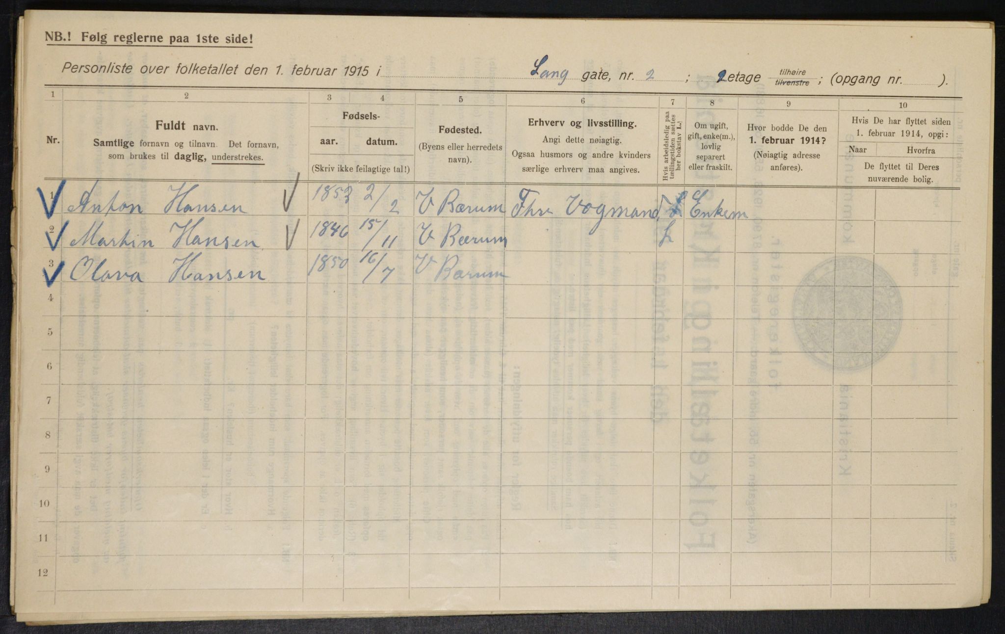 OBA, Municipal Census 1915 for Kristiania, 1915, p. 55937