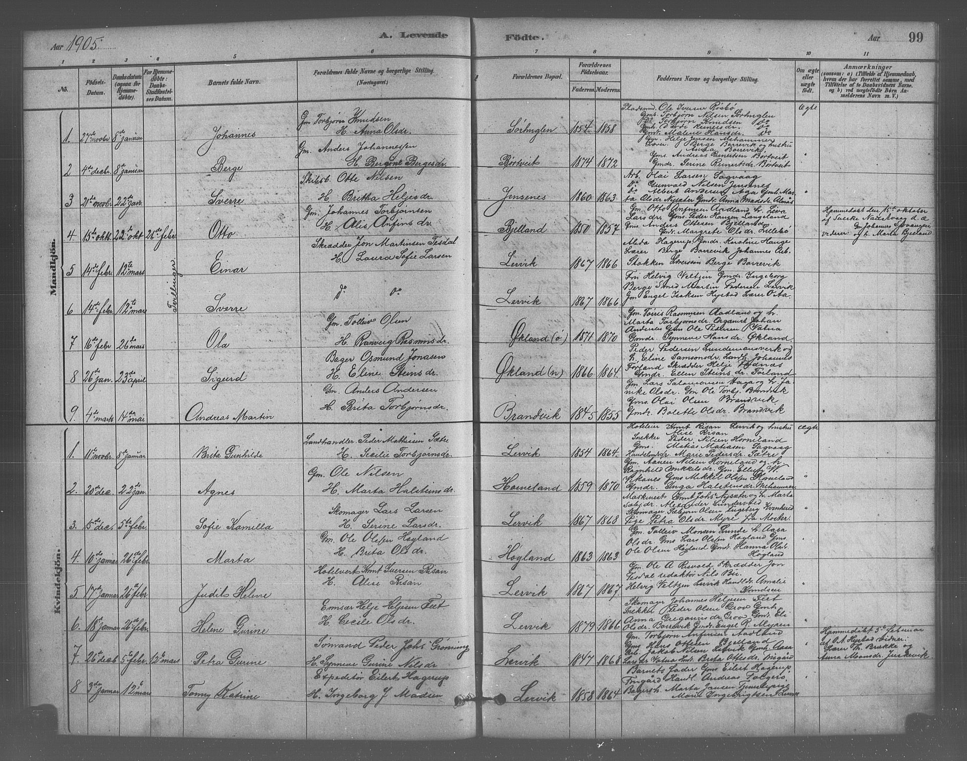 Stord sokneprestembete, SAB/A-78201/H/Hab: Parish register (copy) no. A 2, 1879-1909, p. 99