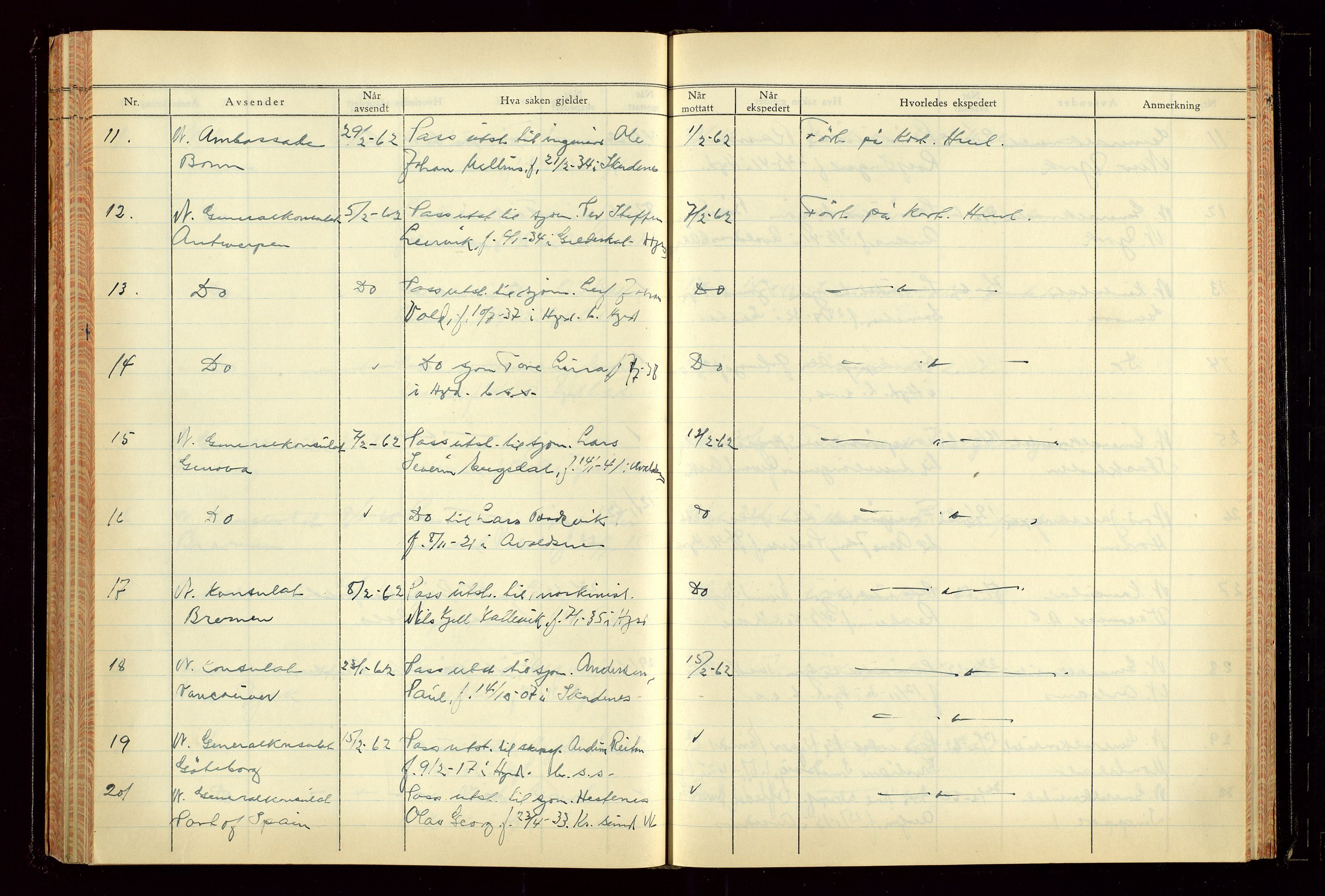 Haugesund politikammer, AV/SAST-A-100440/K/L0007: Passjournal (16 12 53-07 1065), 1953-1965, p. 151