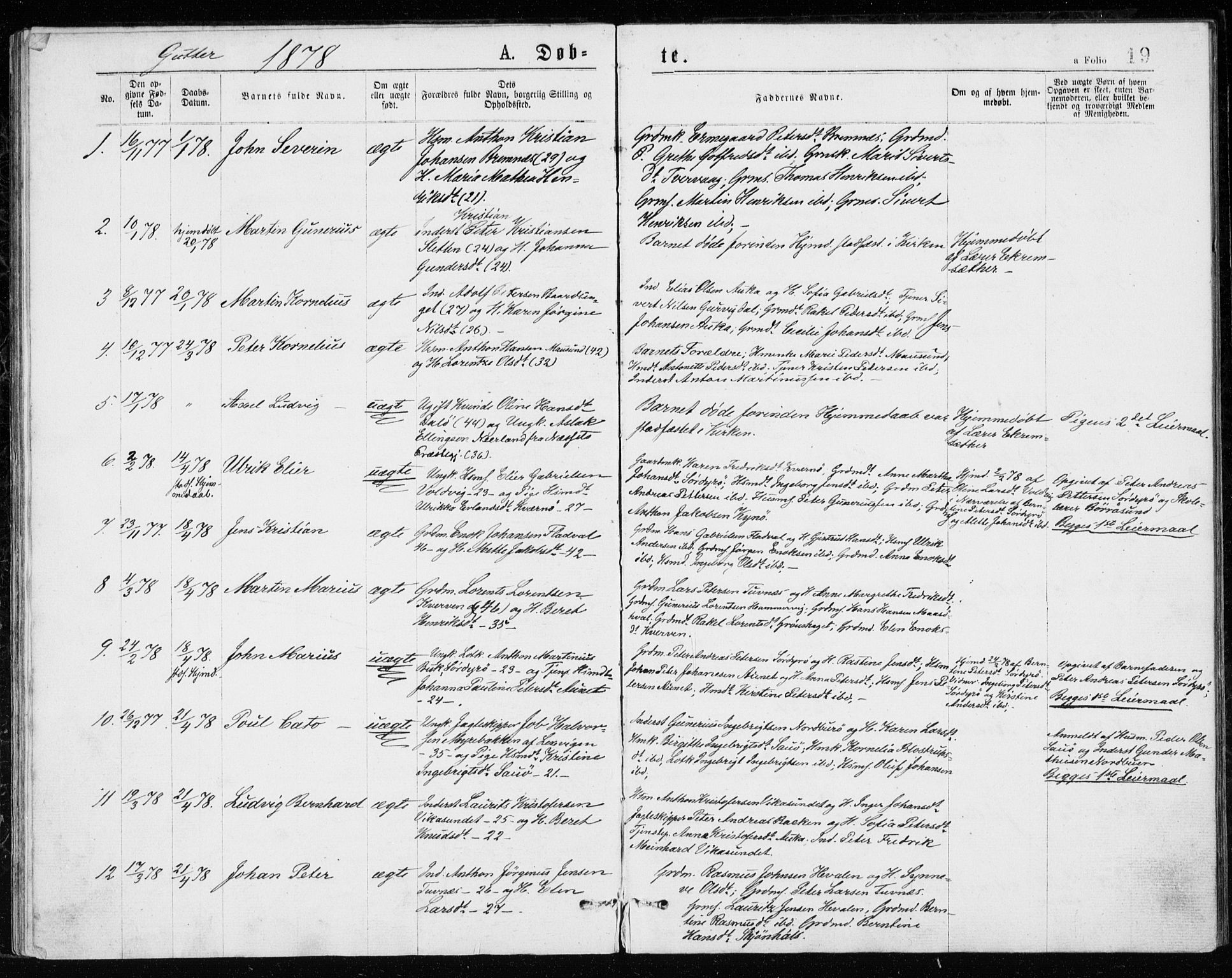 Ministerialprotokoller, klokkerbøker og fødselsregistre - Sør-Trøndelag, SAT/A-1456/640/L0577: Parish register (official) no. 640A02, 1877-1878, p. 19