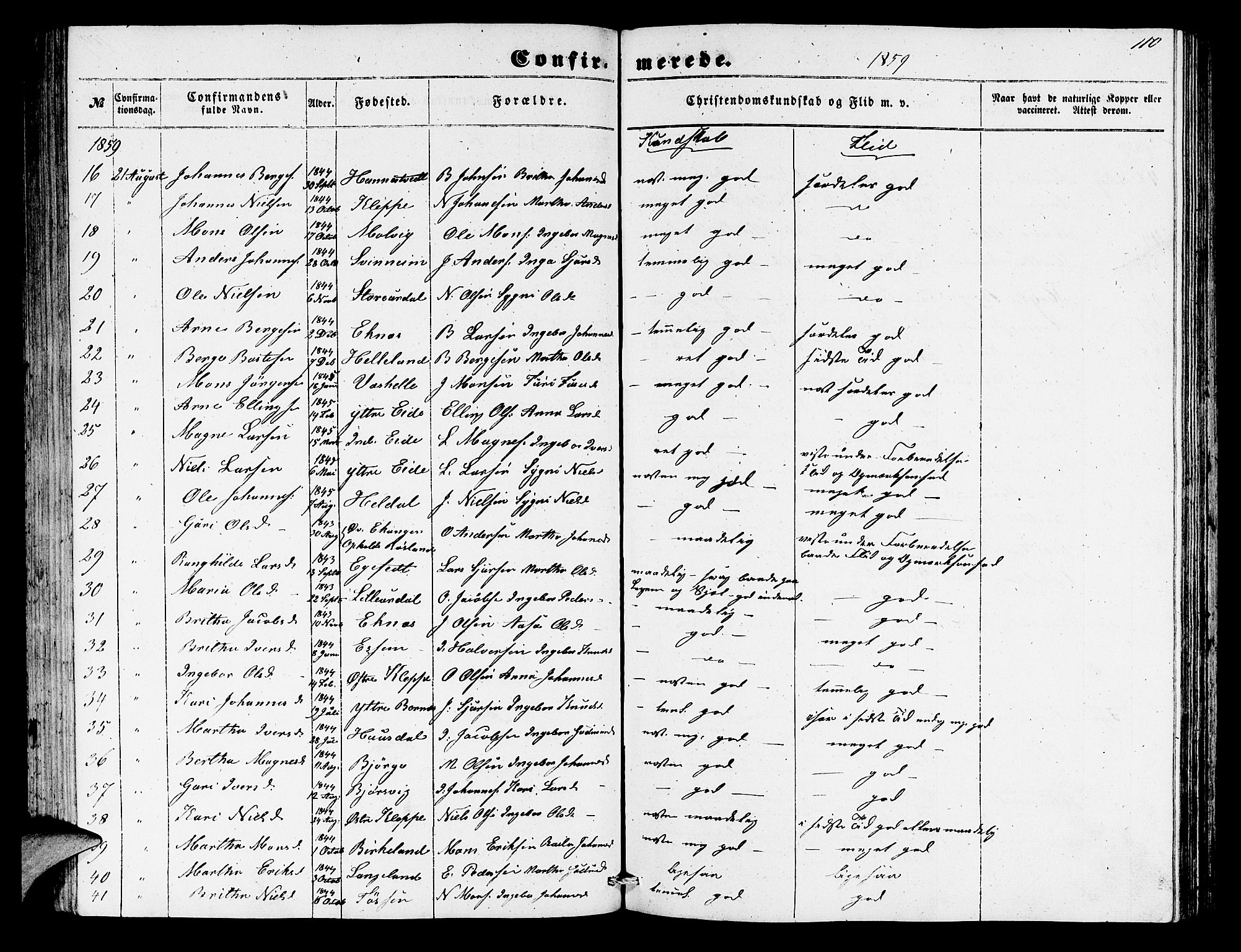 Hosanger sokneprestembete, SAB/A-75801/H/Hab: Parish register (copy) no. A 2, 1857-1881, p. 110