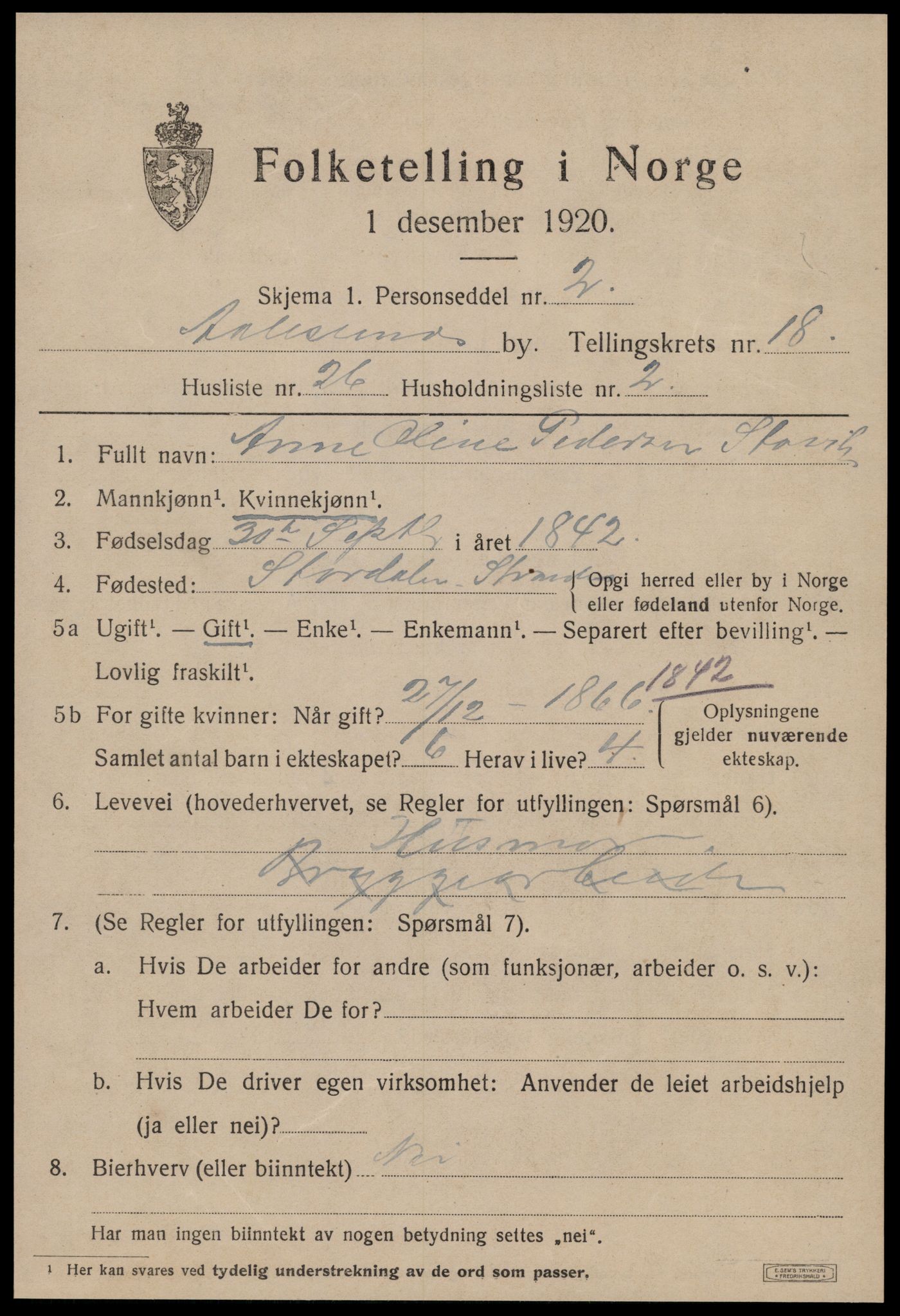 SAT, 1920 census for Ålesund, 1920, p. 34994