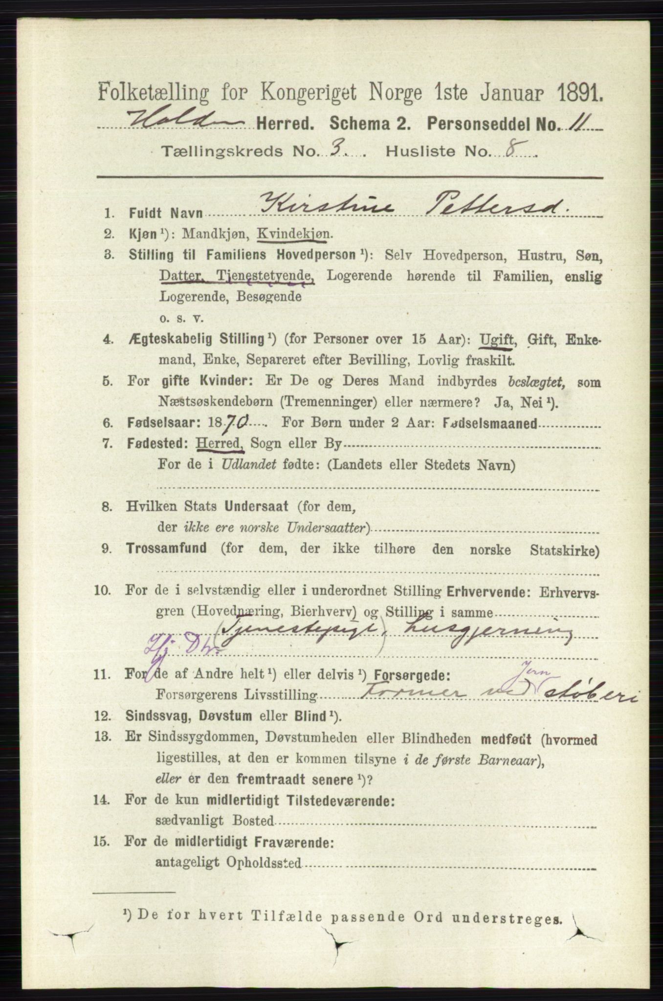 RA, 1891 census for 0819 Holla, 1891, p. 1442