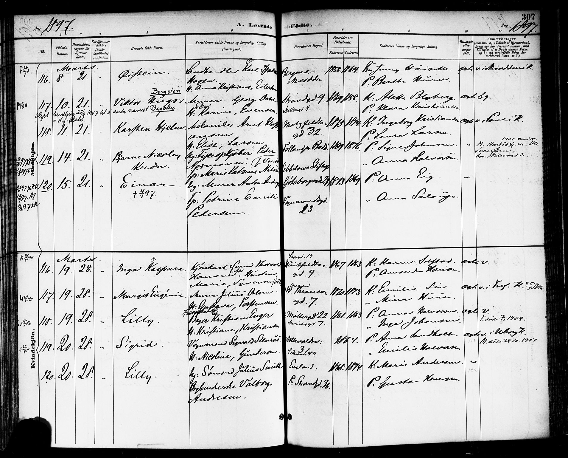 Rikshospitalet prestekontor Kirkebøker, AV/SAO-A-10309b/F/L0009: Parish register (official) no. 9, 1894-1897, p. 307