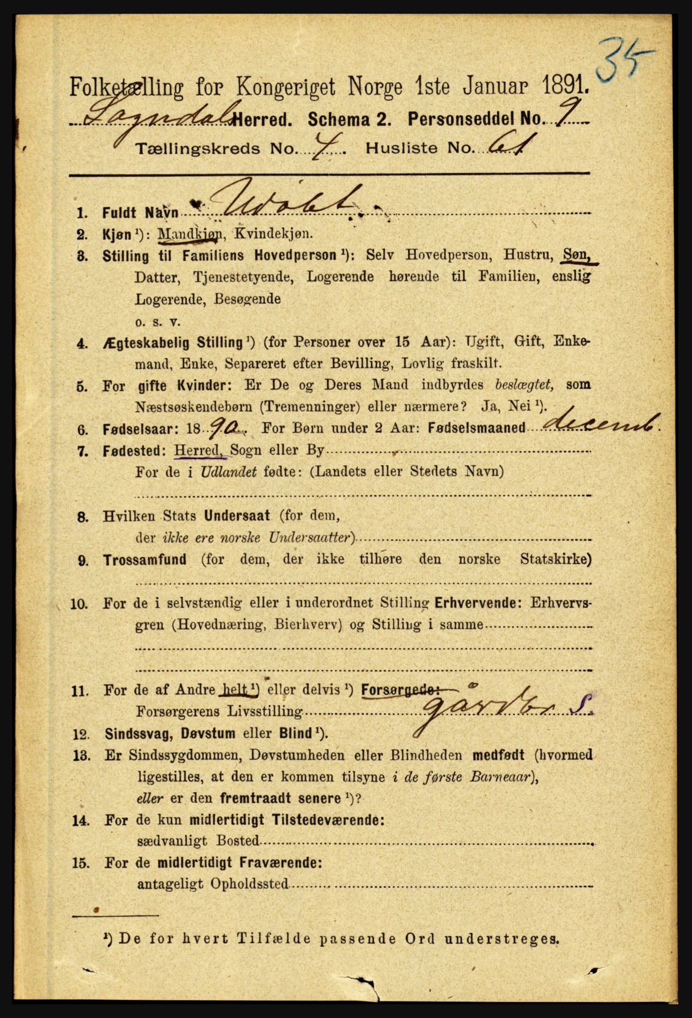 RA, 1891 census for 1420 Sogndal, 1891, p. 2258