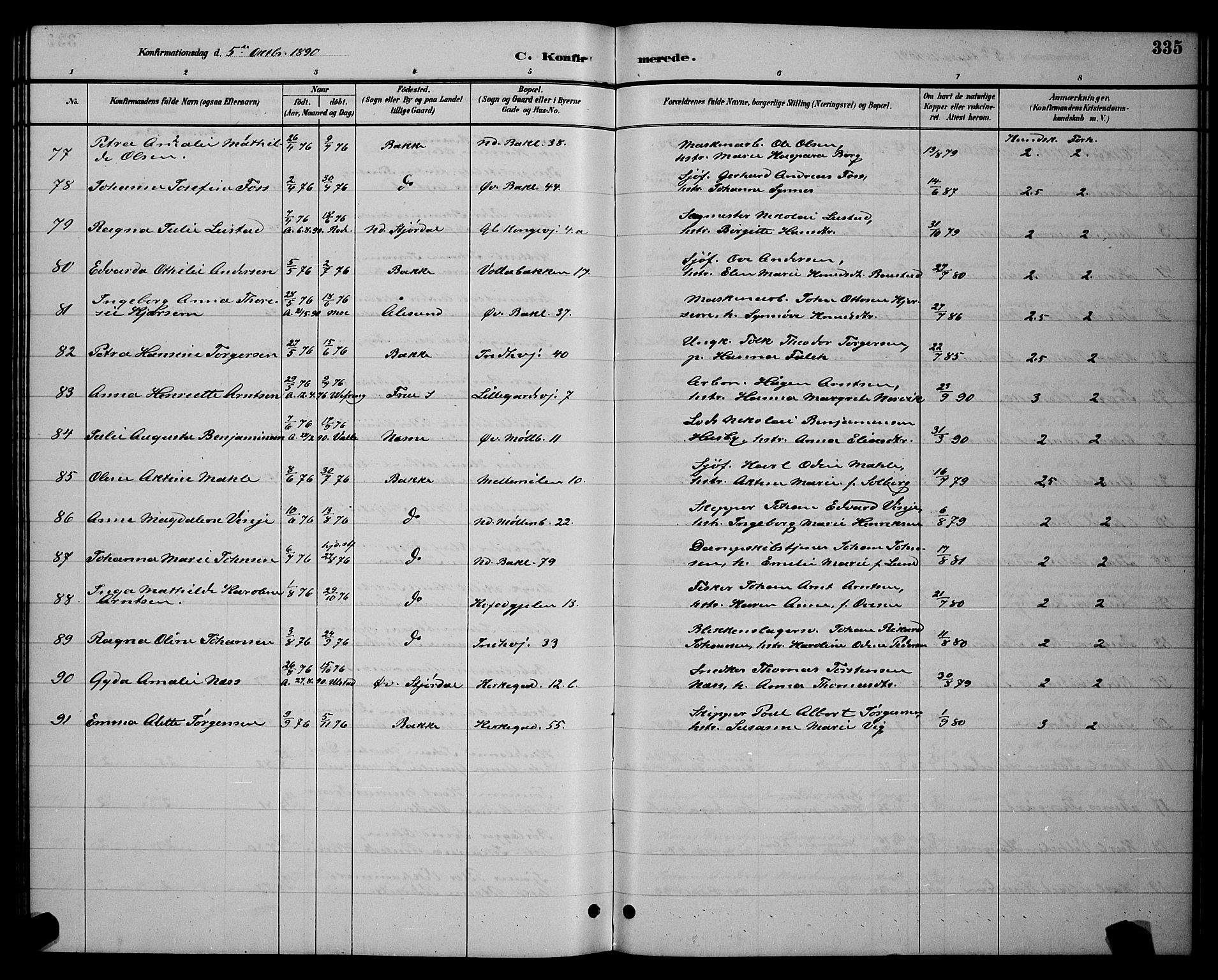 Ministerialprotokoller, klokkerbøker og fødselsregistre - Sør-Trøndelag, SAT/A-1456/604/L0222: Parish register (copy) no. 604C05, 1886-1895, p. 335