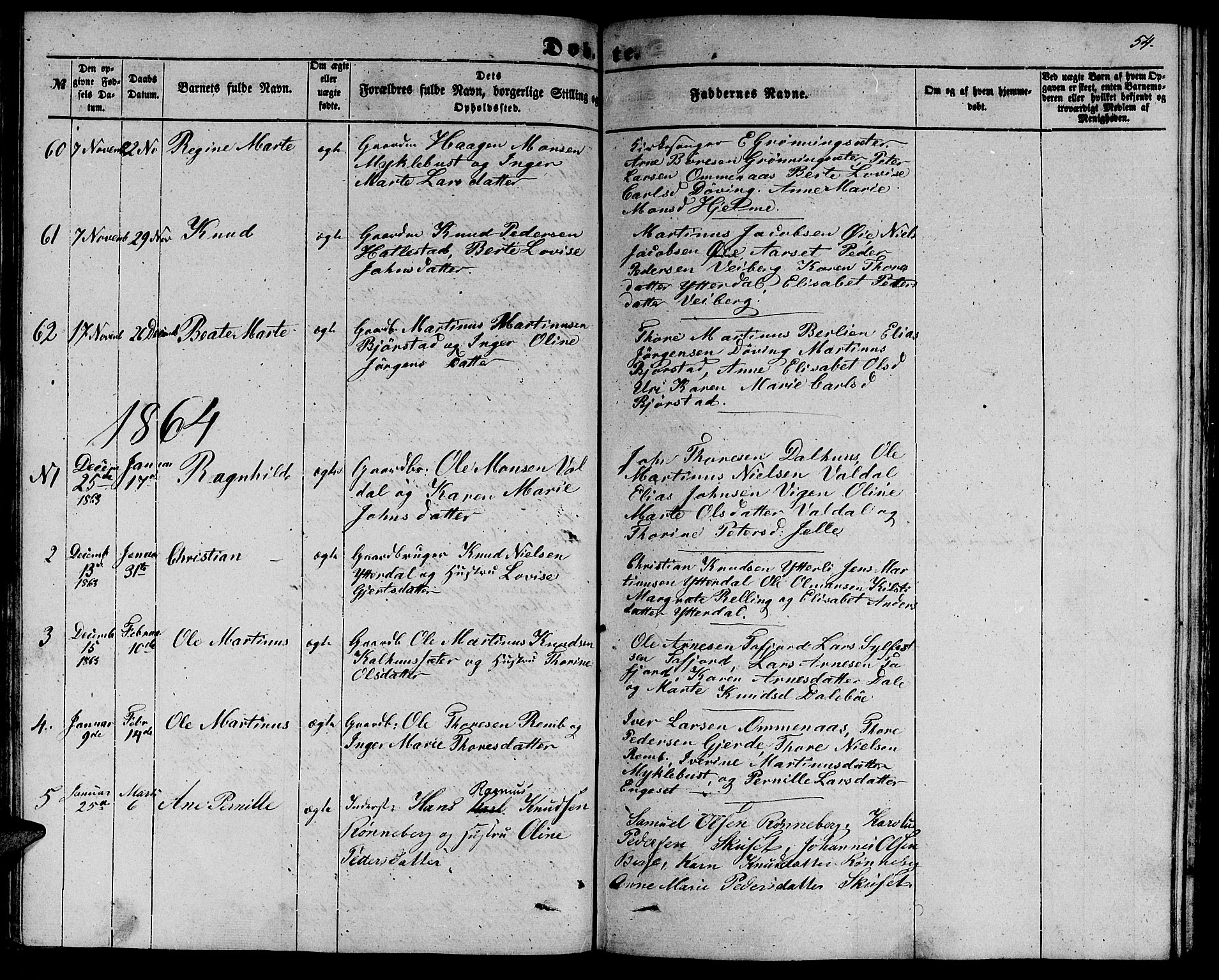 Ministerialprotokoller, klokkerbøker og fødselsregistre - Møre og Romsdal, SAT/A-1454/519/L0261: Parish register (copy) no. 519C02, 1854-1867, p. 54