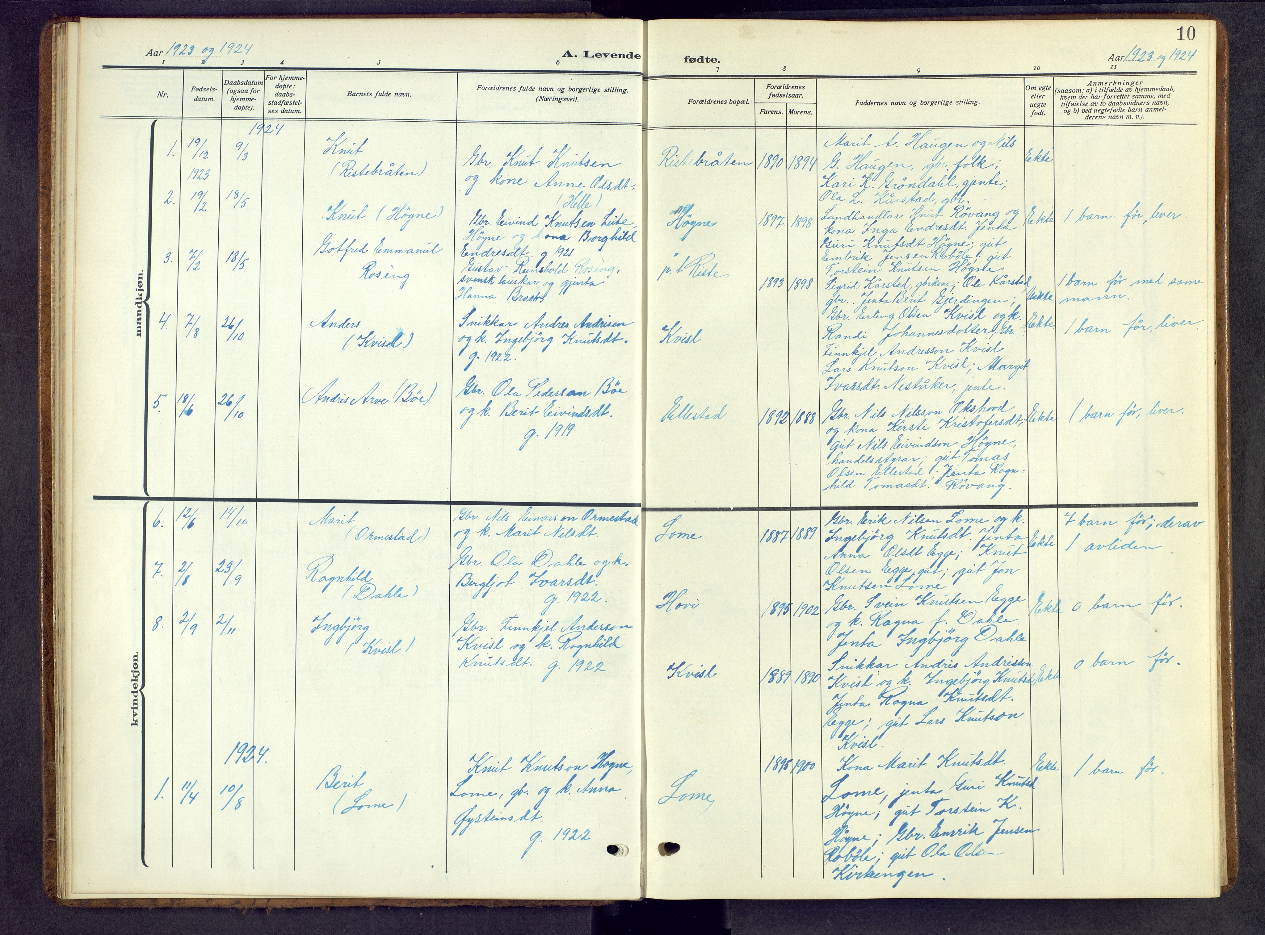 Vestre Slidre prestekontor, SAH/PREST-136/H/Ha/Hab/L0009: Parish register (copy) no. 9, 1914-1970, p. 10