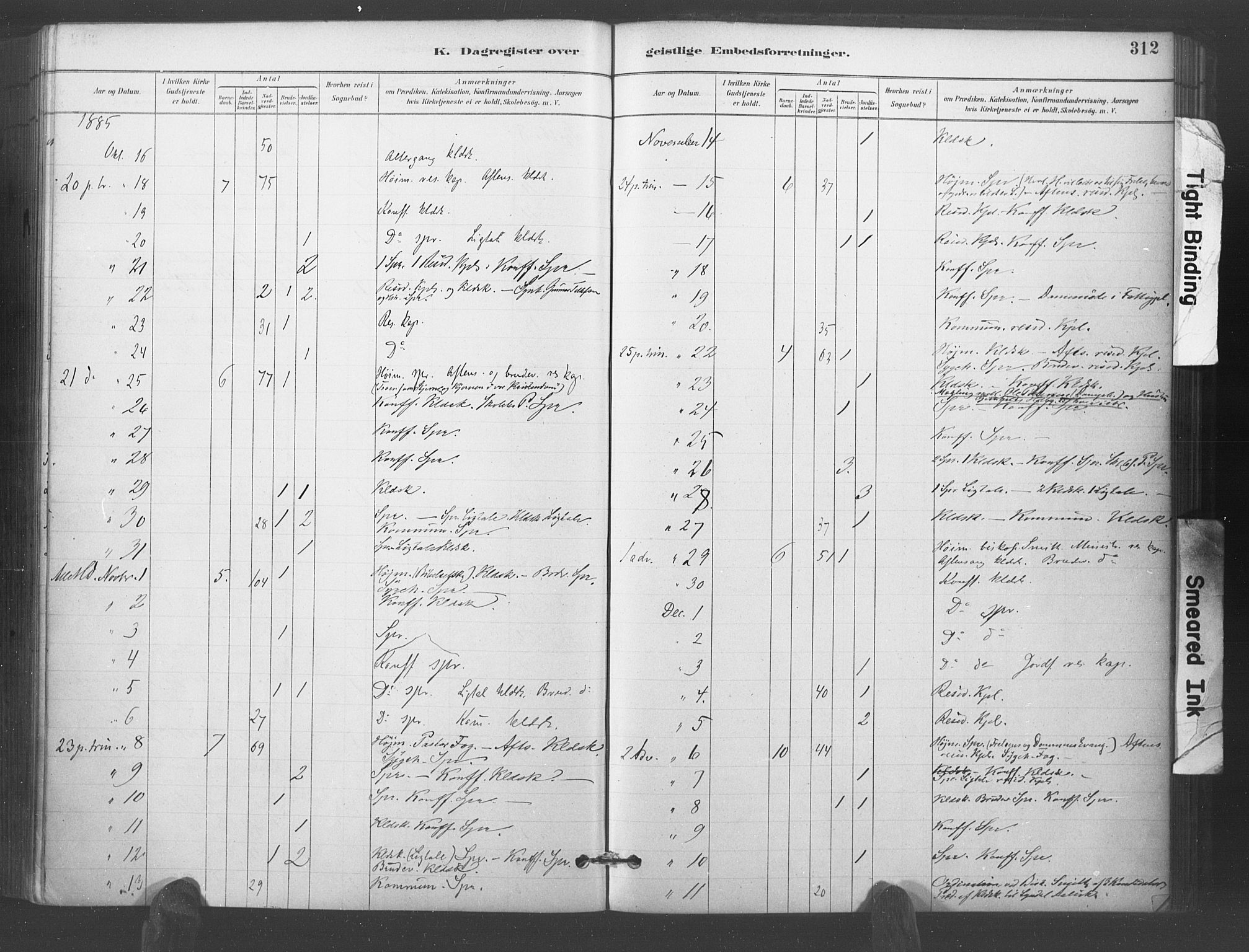 Kristiansand domprosti, AV/SAK-1112-0006/F/Fa/L0018: Parish register (official) no. A 17, 1880-1892, p. 312