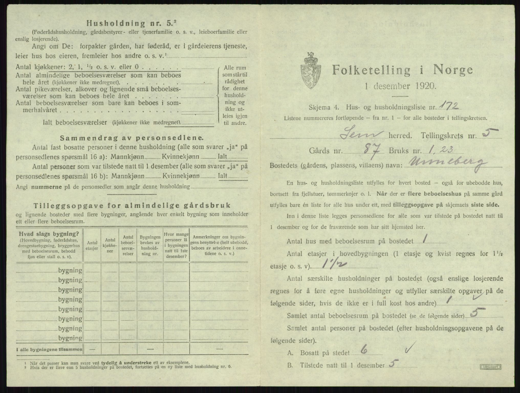 SAKO, 1920 census for Sem, 1920, p. 1236