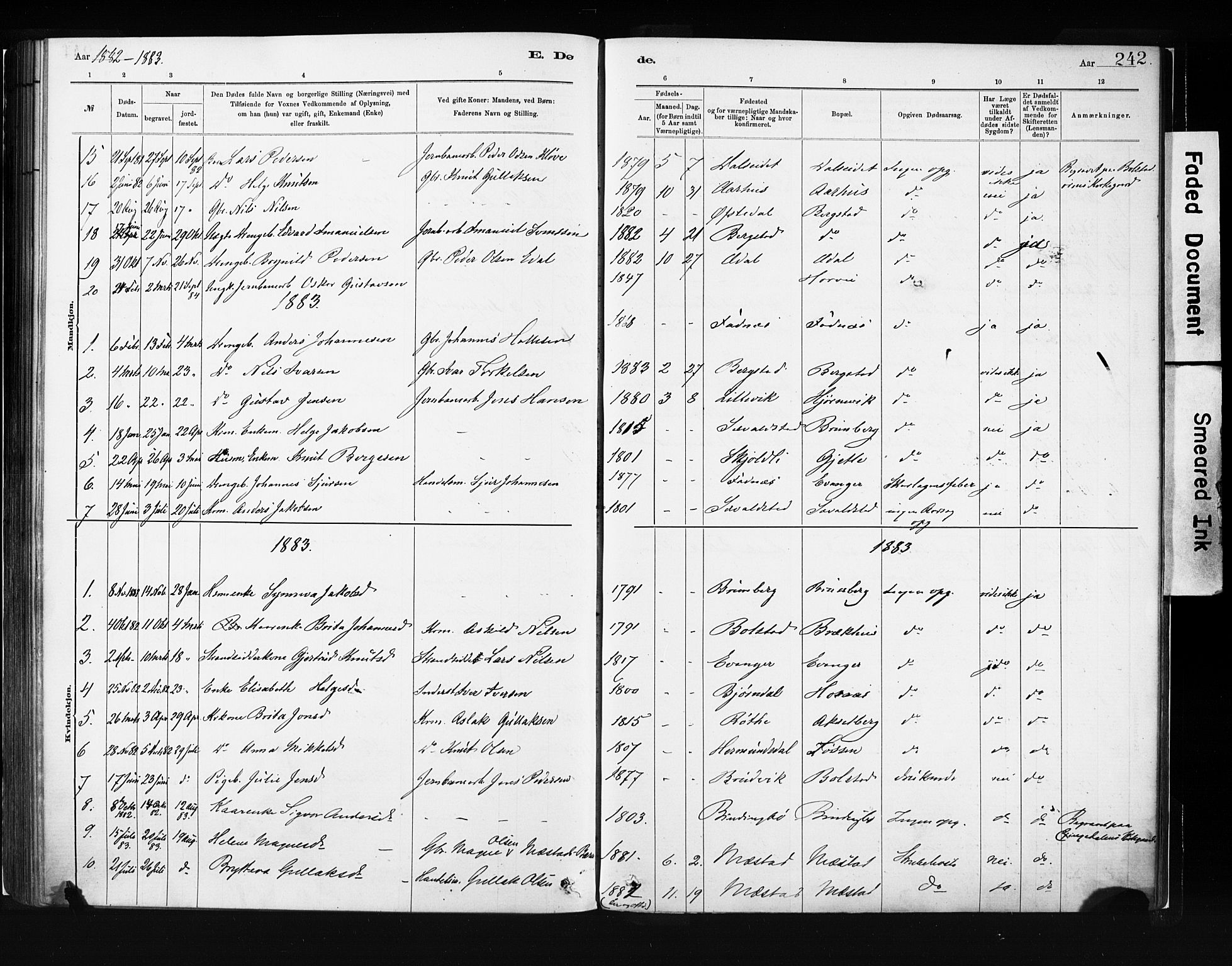 Evanger sokneprestembete, SAB/A-99924: Parish register (official) no. A 1, 1877-1899, p. 242