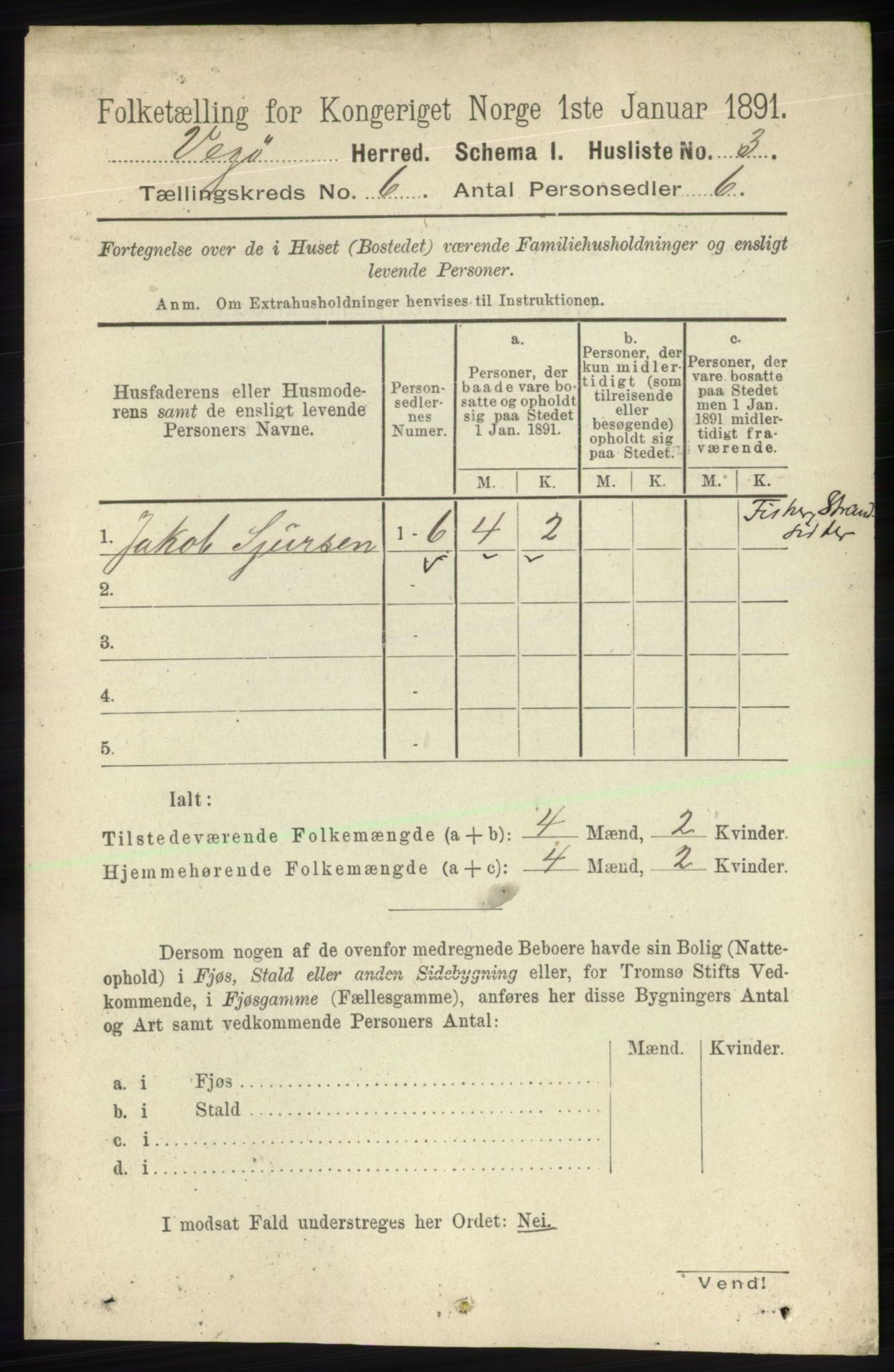 RA, 1891 census for 1815 Vega, 1891, p. 2526