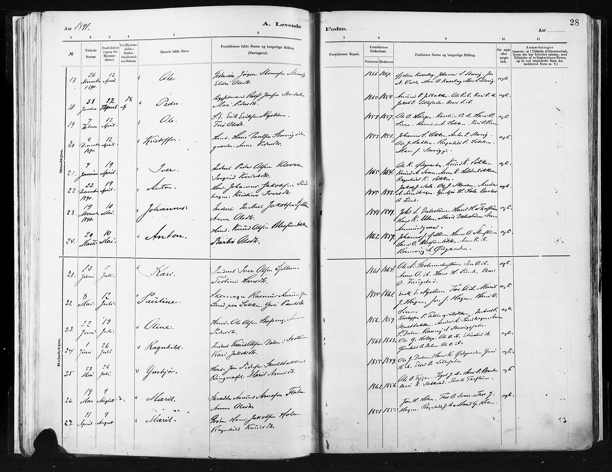 Vågå prestekontor, AV/SAH-PREST-076/H/Ha/Haa/L0009: Parish register (official) no. 9, 1886-1904, p. 28