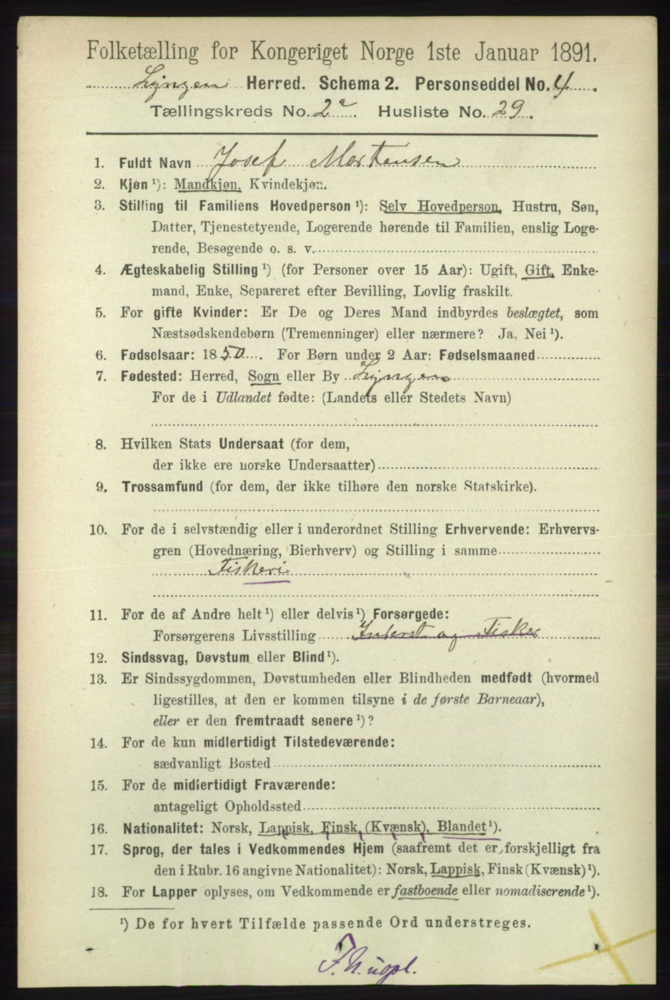 RA, 1891 census for 1938 Lyngen, 1891, p. 2192