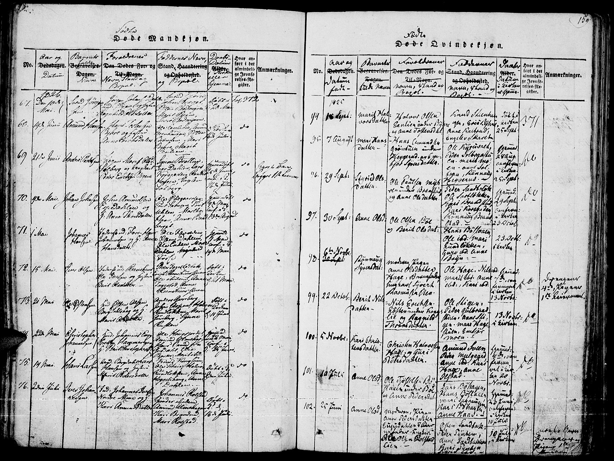 Fron prestekontor, AV/SAH-PREST-078/H/Ha/Haa/L0002: Parish register (official) no. 2, 1816-1827, p. 159