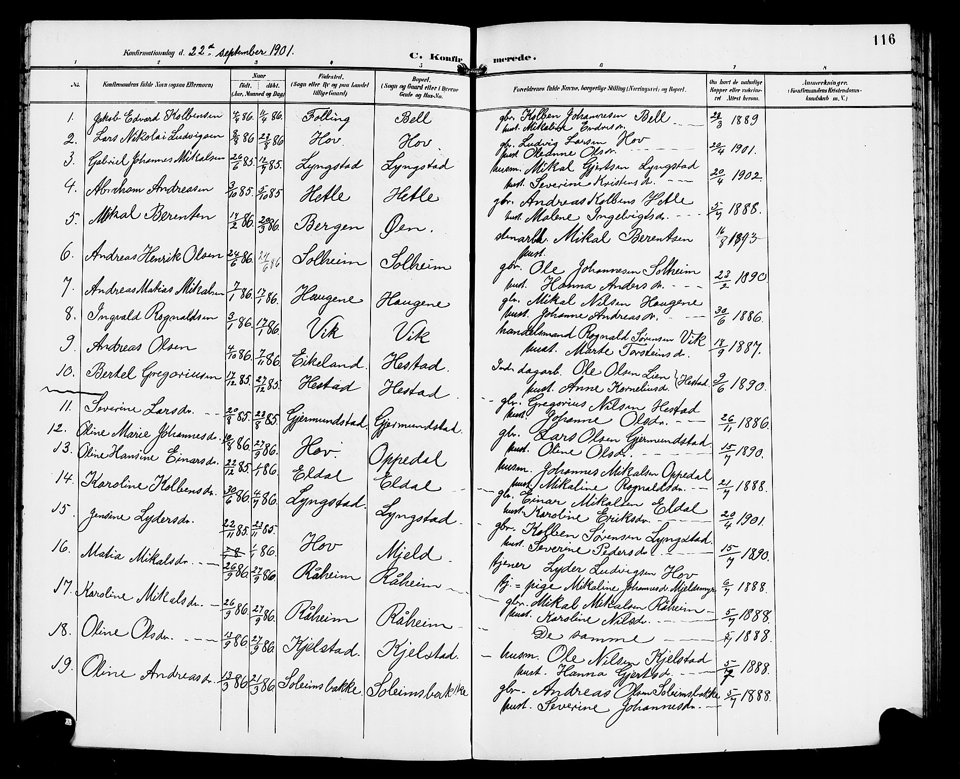 Gaular sokneprestembete, SAB/A-80001/H/Hab: Parish register (copy) no. C 4, 1895-1920, p. 116