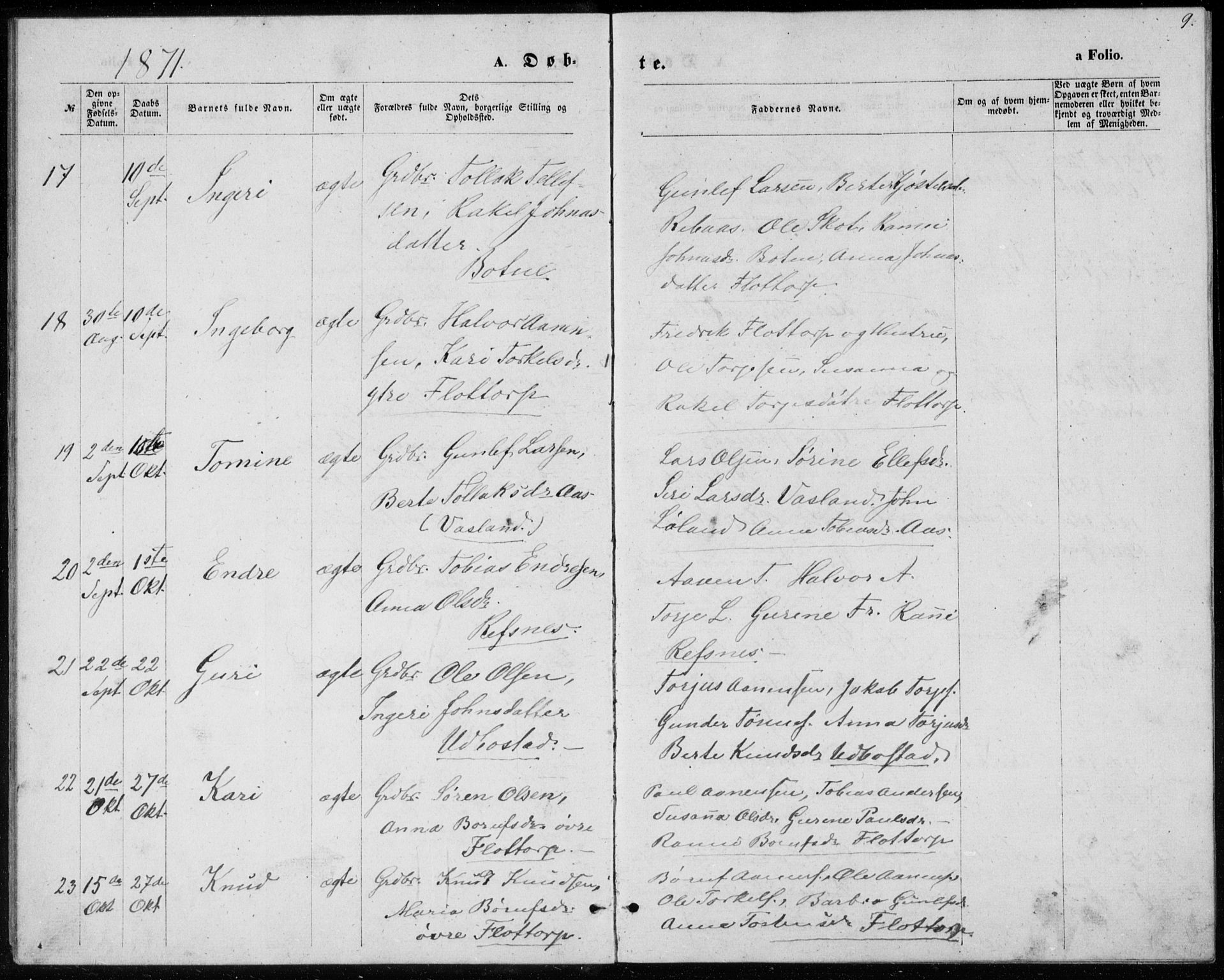 Bjelland sokneprestkontor, AV/SAK-1111-0005/F/Fb/Fbc/L0002: Parish register (copy) no. B 2, 1867-1887, p. 9