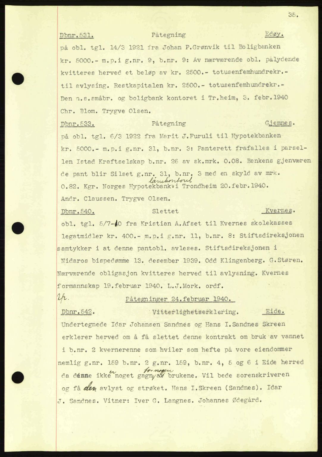 Nordmøre sorenskriveri, AV/SAT-A-4132/1/2/2Ca: Mortgage book no. C81, 1940-1945, Diary no: : 531/1940