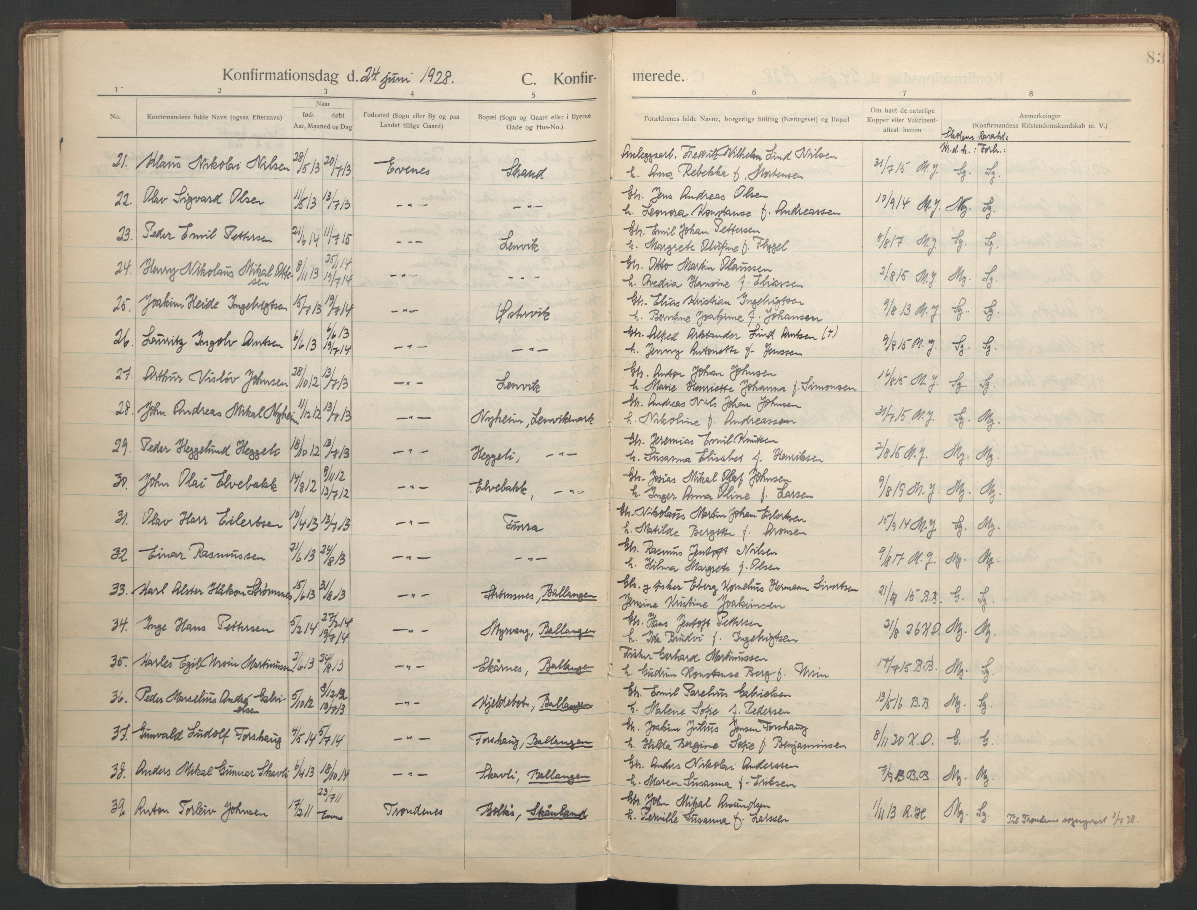 Ministerialprotokoller, klokkerbøker og fødselsregistre - Nordland, AV/SAT-A-1459/863/L0901: Parish register (official) no. 863A13, 1906-1934, p. 83