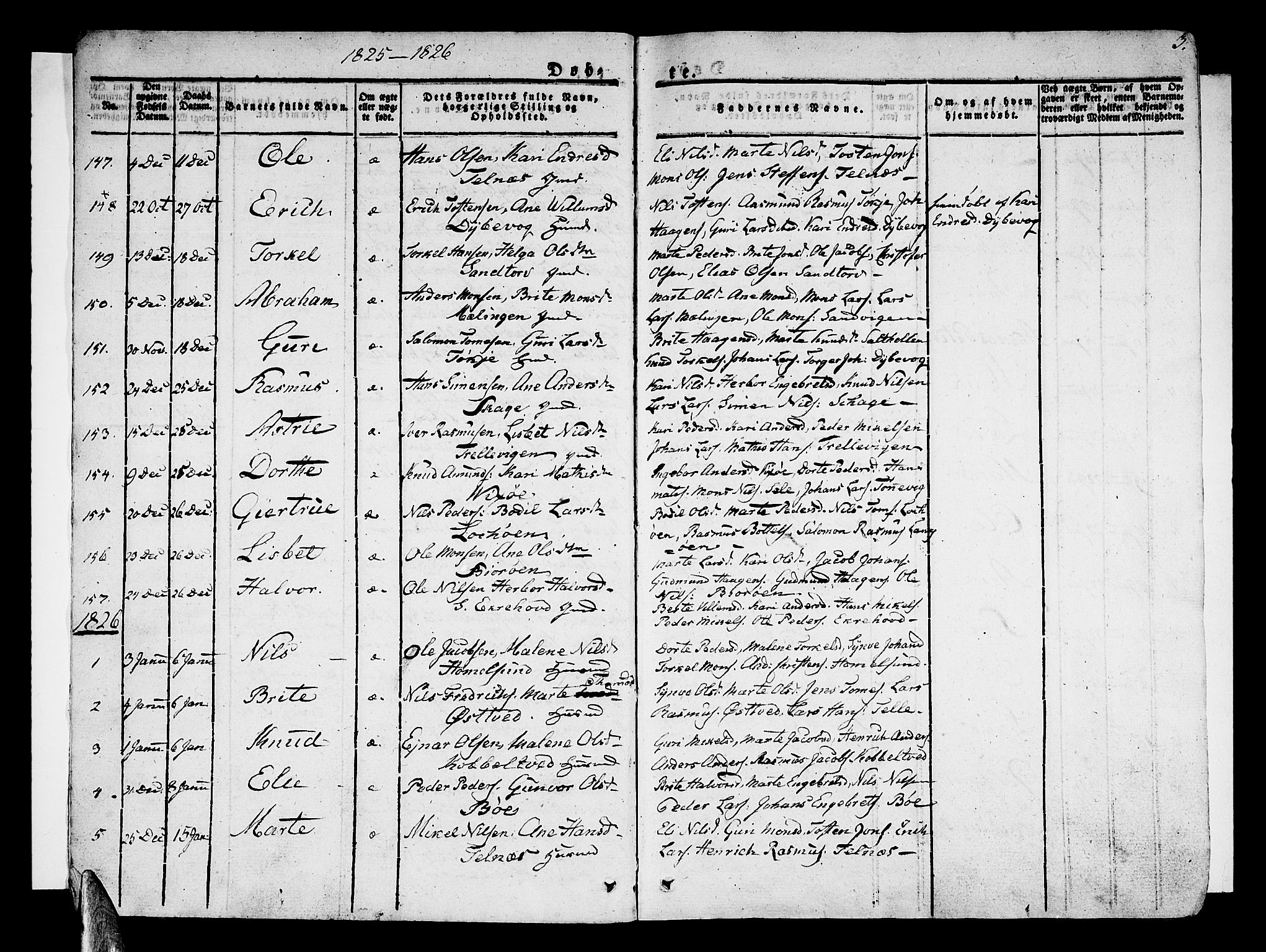 Sund sokneprestembete, SAB/A-99930: Parish register (official) no. A 12, 1825-1835, p. 3