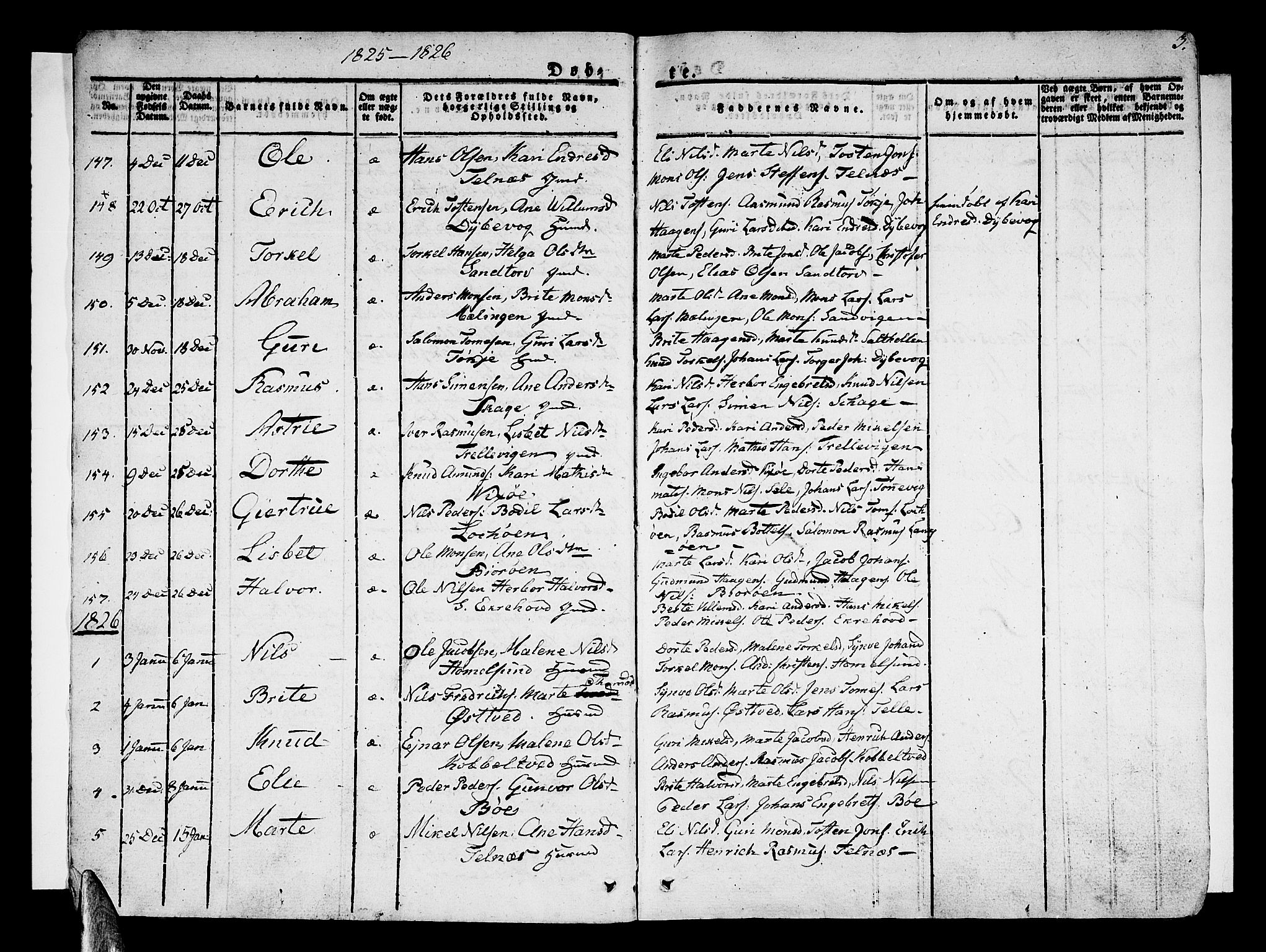 Sund sokneprestembete, AV/SAB-A-99930: Parish register (official) no. A 12, 1825-1835, p. 3