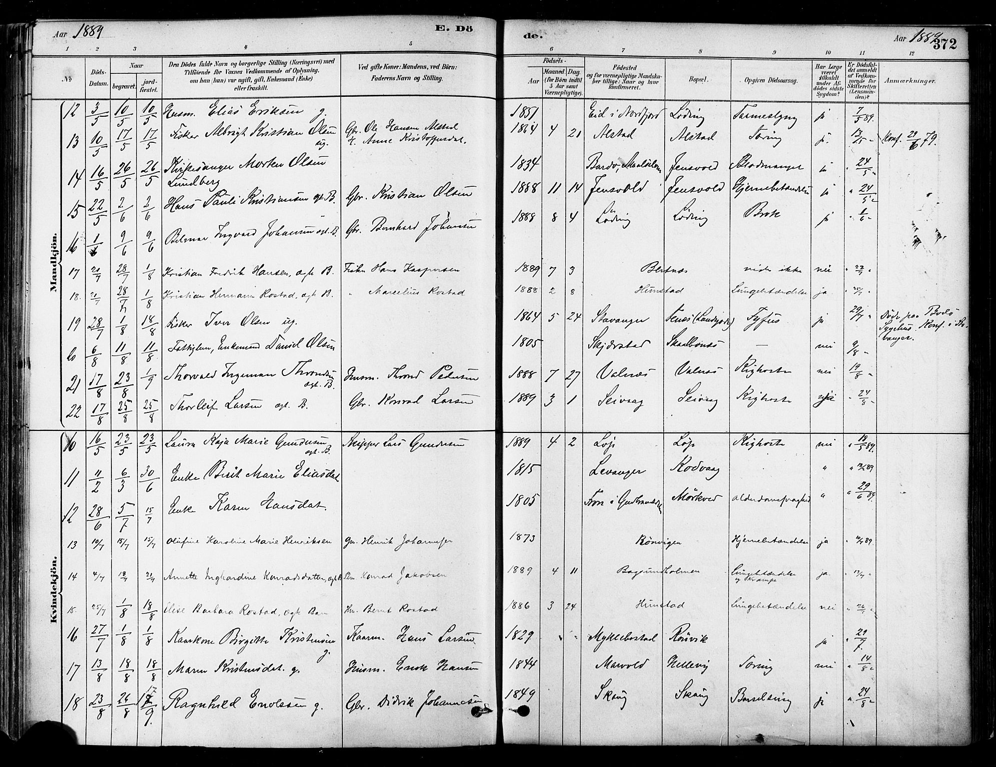 Ministerialprotokoller, klokkerbøker og fødselsregistre - Nordland, SAT/A-1459/802/L0054: Parish register (official) no. 802A01, 1879-1893, p. 372