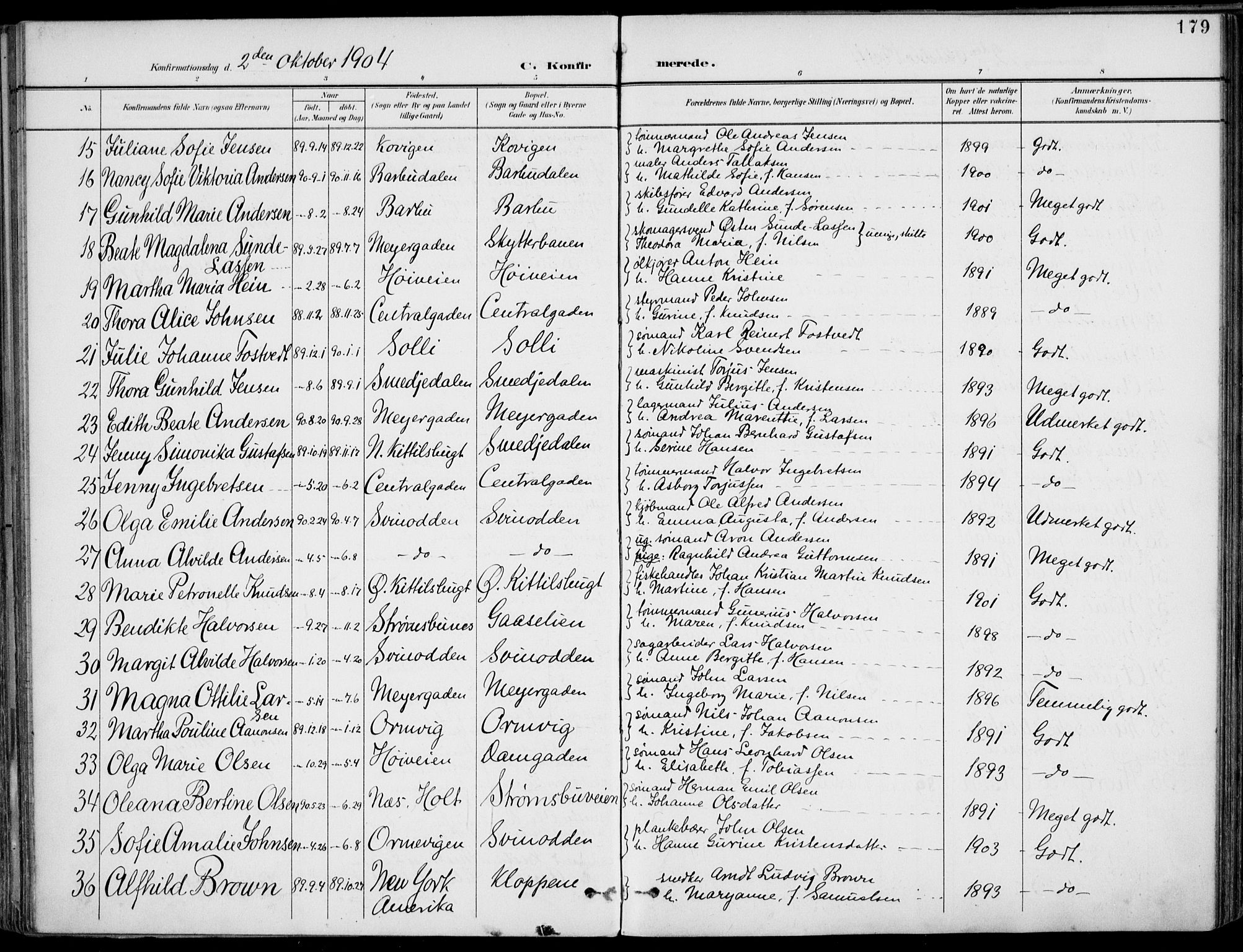 Barbu sokneprestkontor, AV/SAK-1111-0003/F/Fa/L0005: Parish register (official) no. A 5, 1899-1909, p. 179