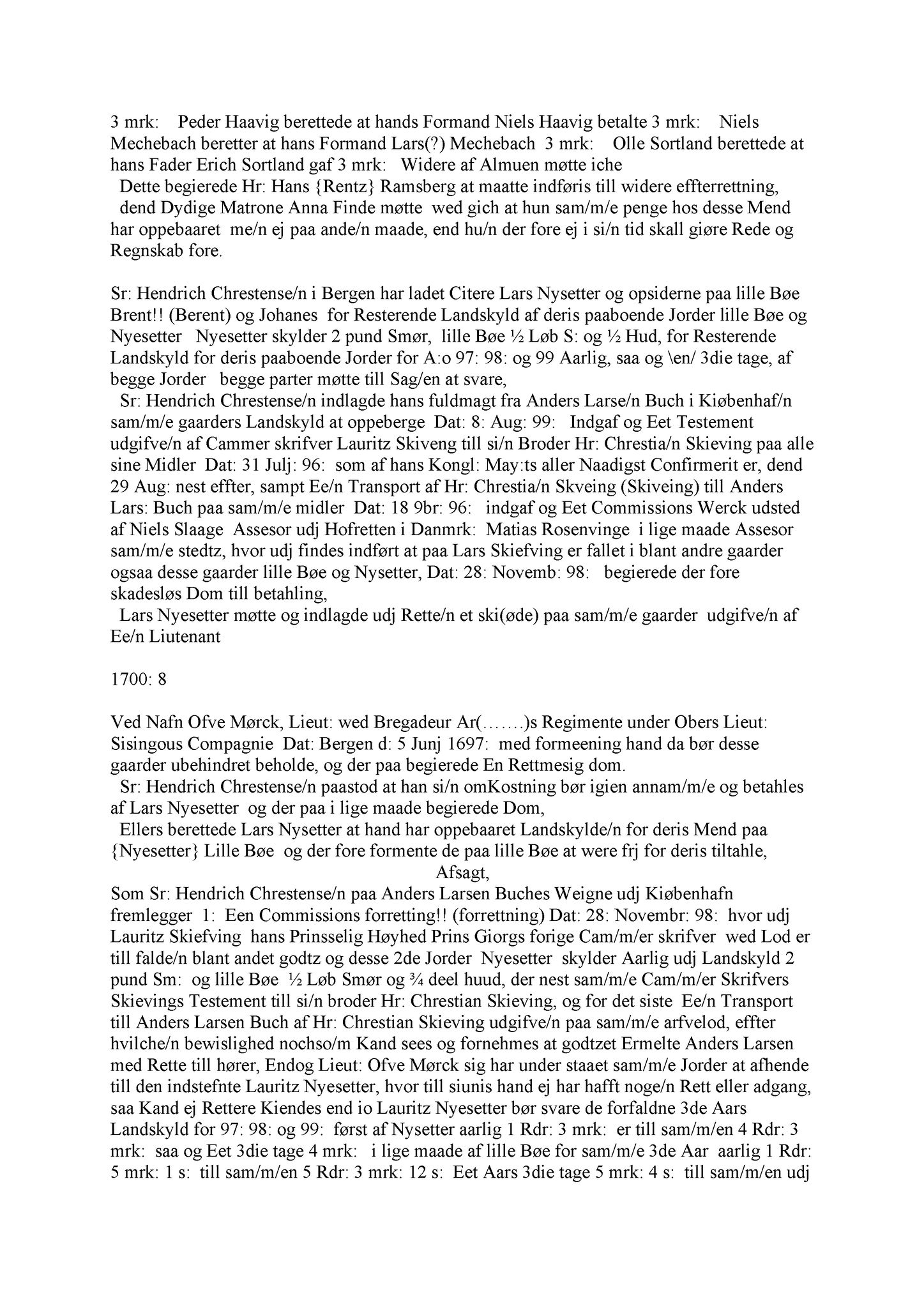 Samling av fulltekstavskrifter, SAB/FULLTEKST/A/12/0025: Sunnhordland sorenskriveri, tingbok nr. A 24, 1700