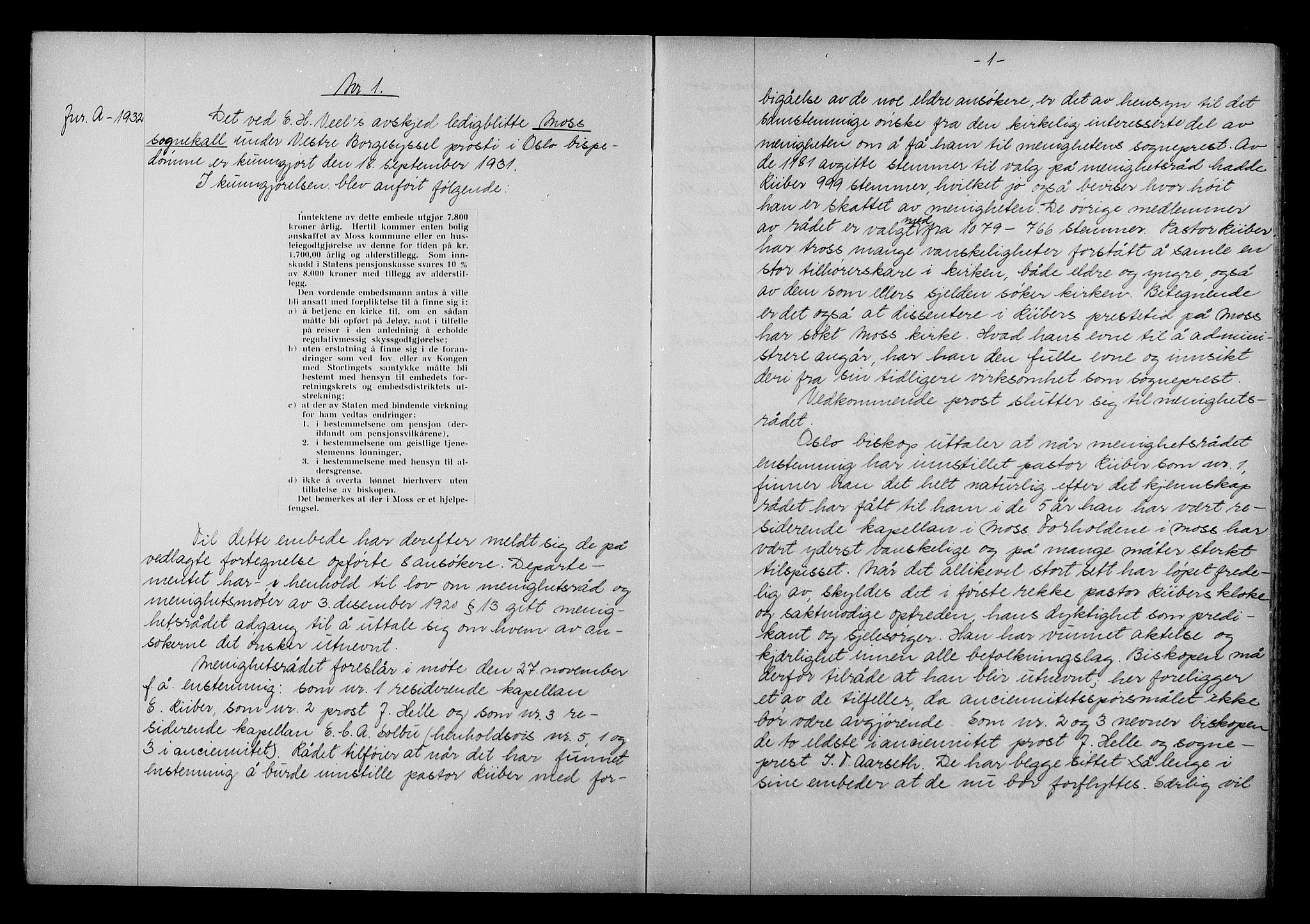 Kirke- og undervisningsdepartementet, Kontoret  for kirke og geistlighet A, AV/RA-S-1007/A/Aa/L0351: Referatprotokoll m/register. Ref.nr. 1-170, 1932