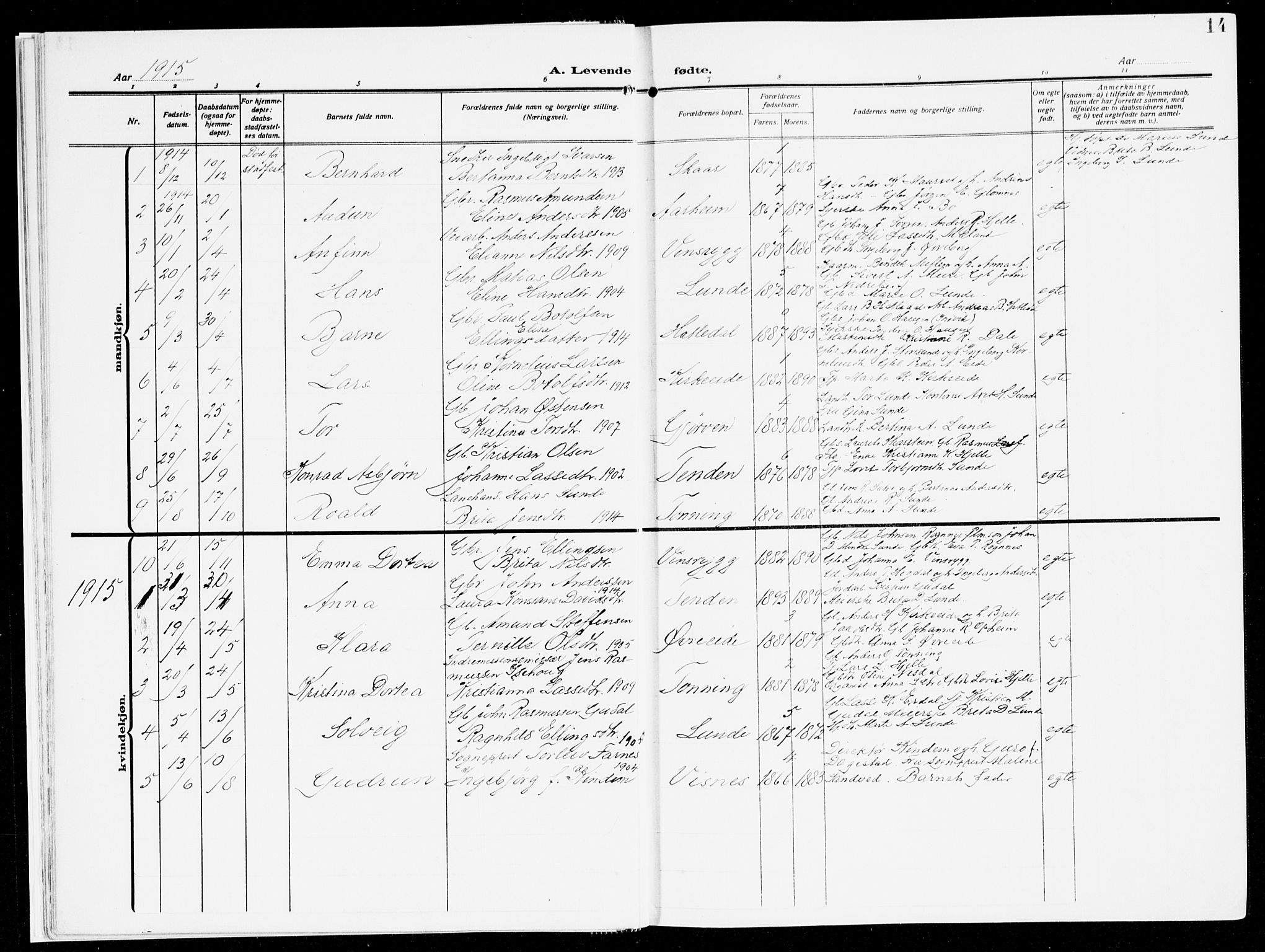 Stryn Sokneprestembete, AV/SAB-A-82501: Parish register (official) no. B 2, 1908-1936, p. 14