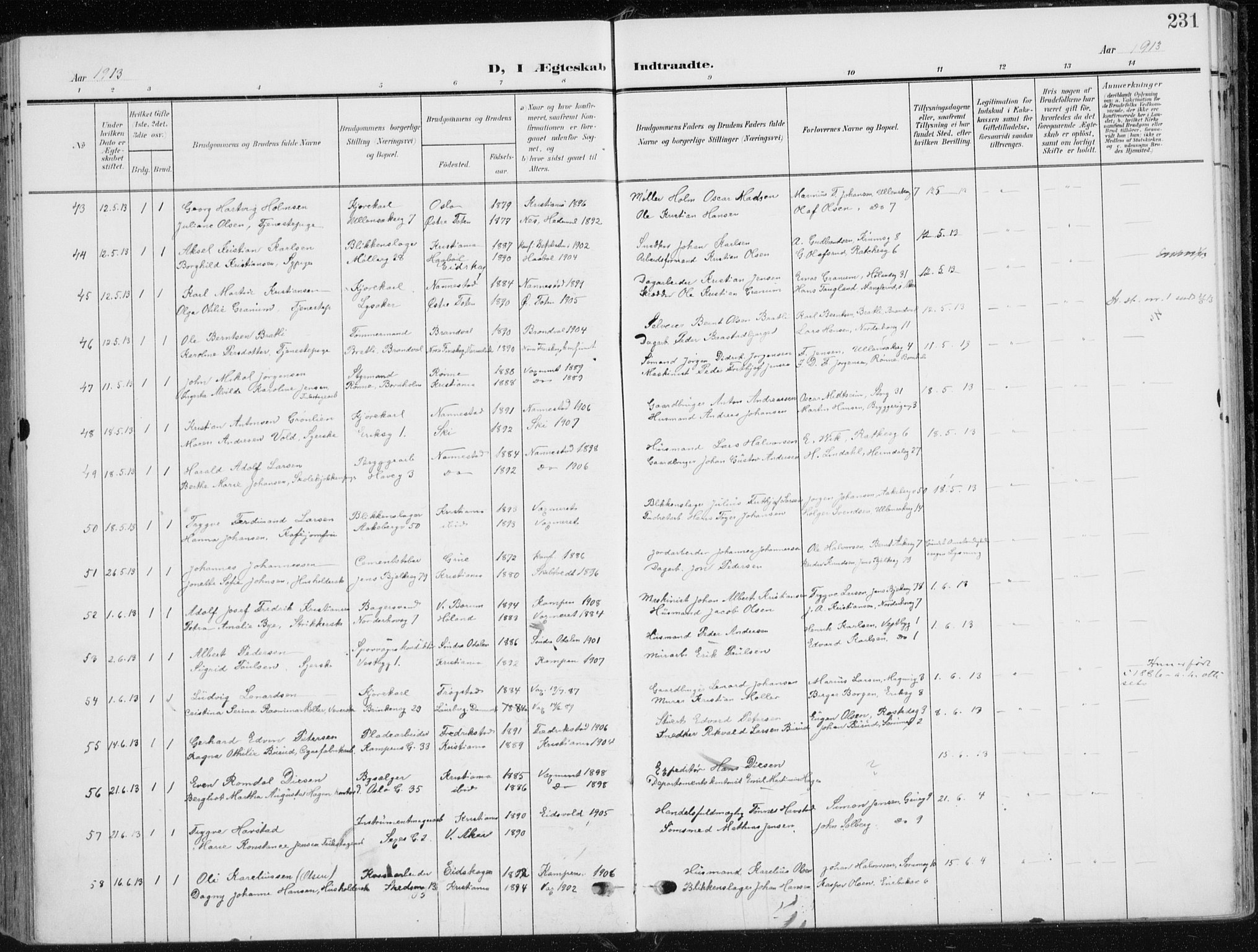 Kampen prestekontor Kirkebøker, SAO/A-10853/F/Fa/L0011: Parish register (official) no. I 11, 1907-1917, p. 231