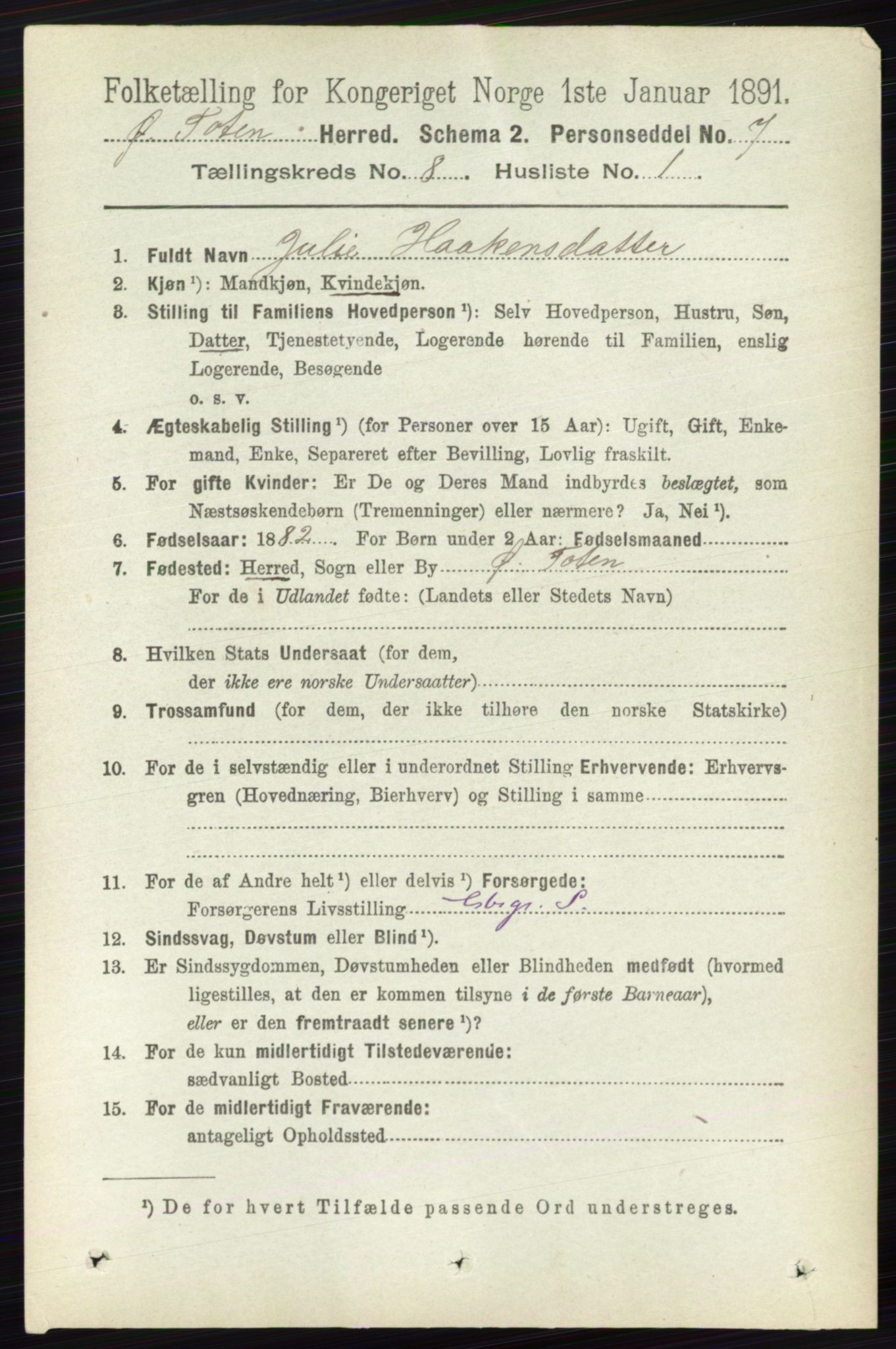 RA, 1891 census for 0528 Østre Toten, 1891, p. 5020