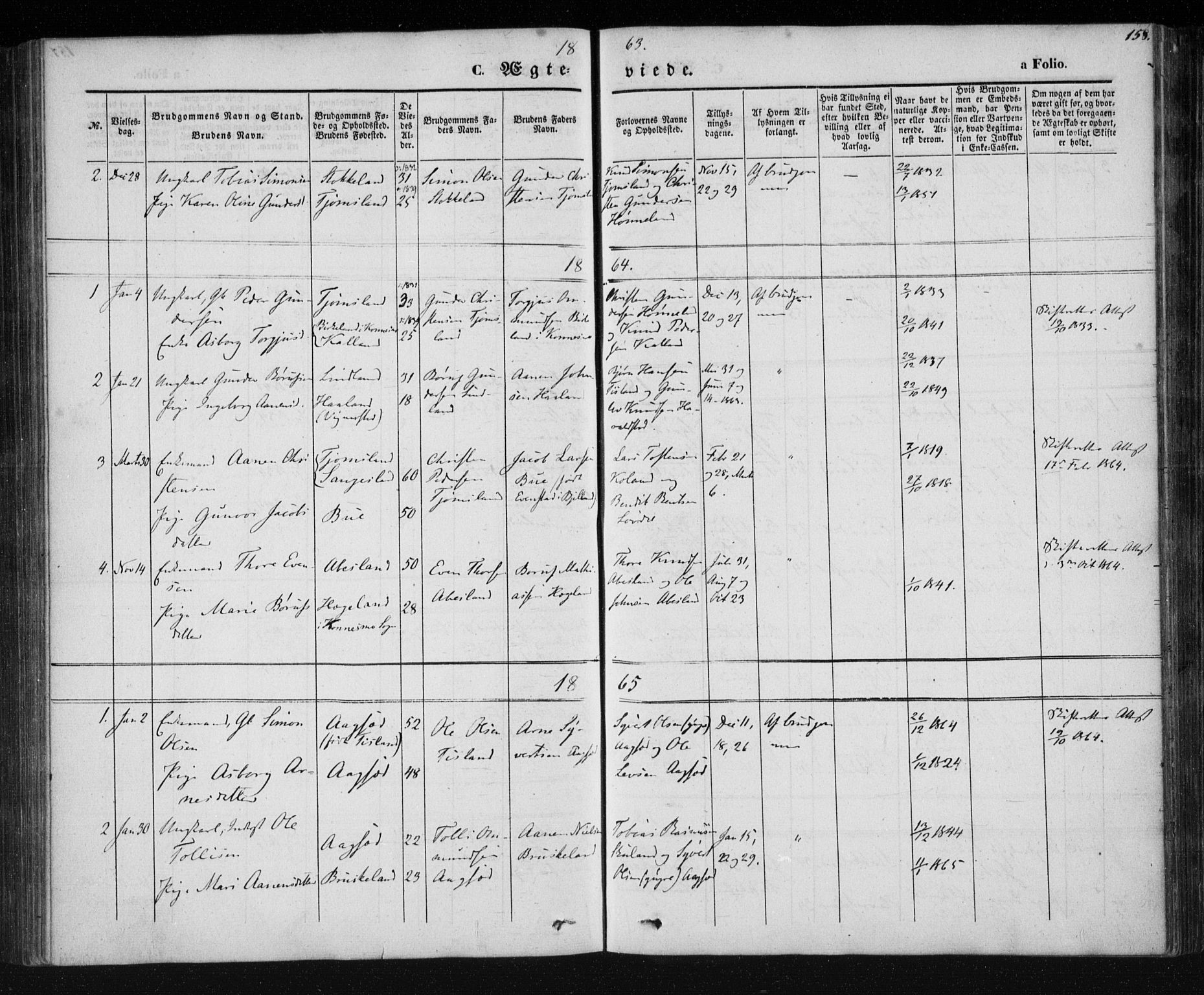 Holum sokneprestkontor, AV/SAK-1111-0022/F/Fa/Fab/L0005: Parish register (official) no. A 5, 1847-1874, p. 158